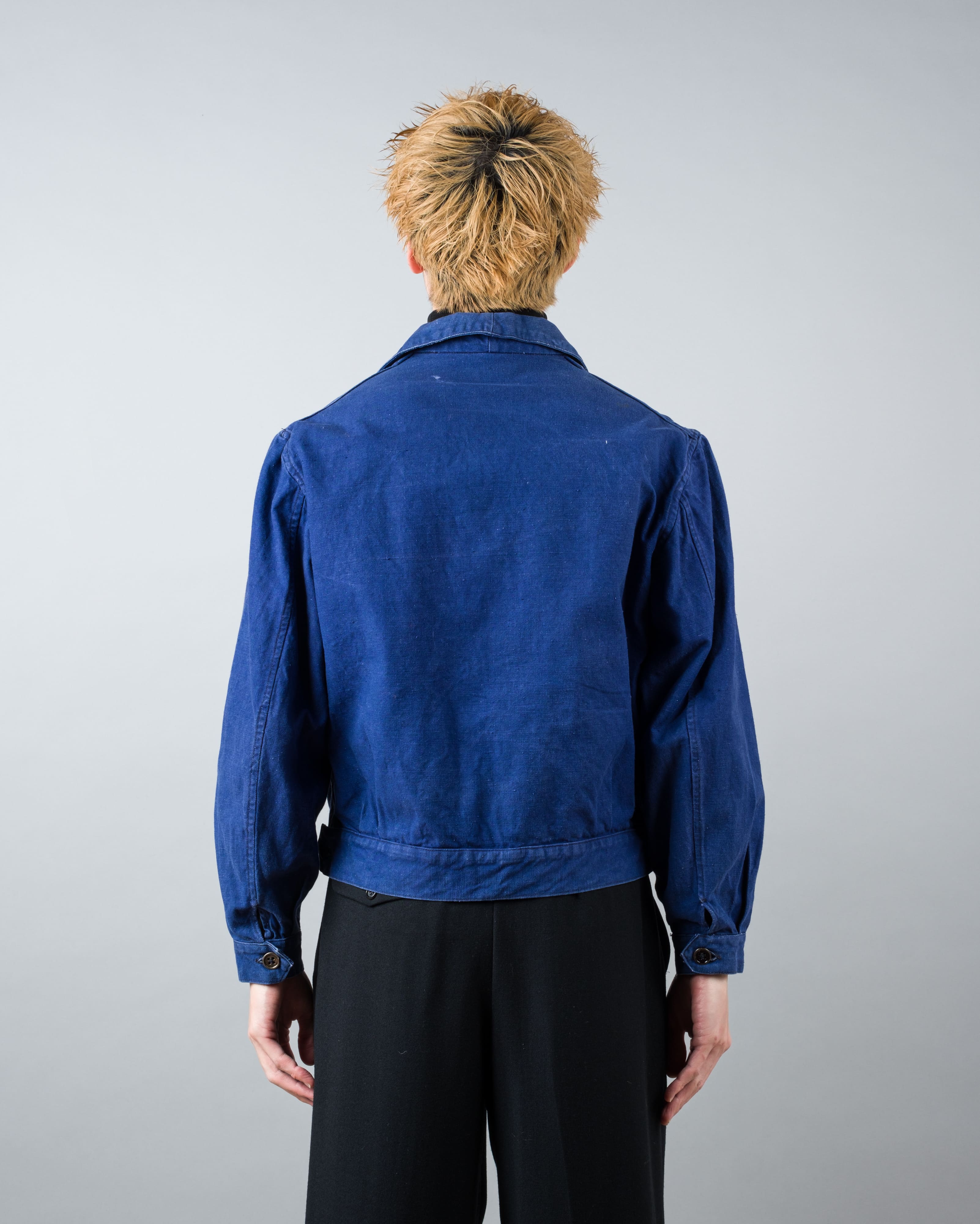 【~40's】French Vintage Deep Blue Cotton Twill Cyclist Jacket