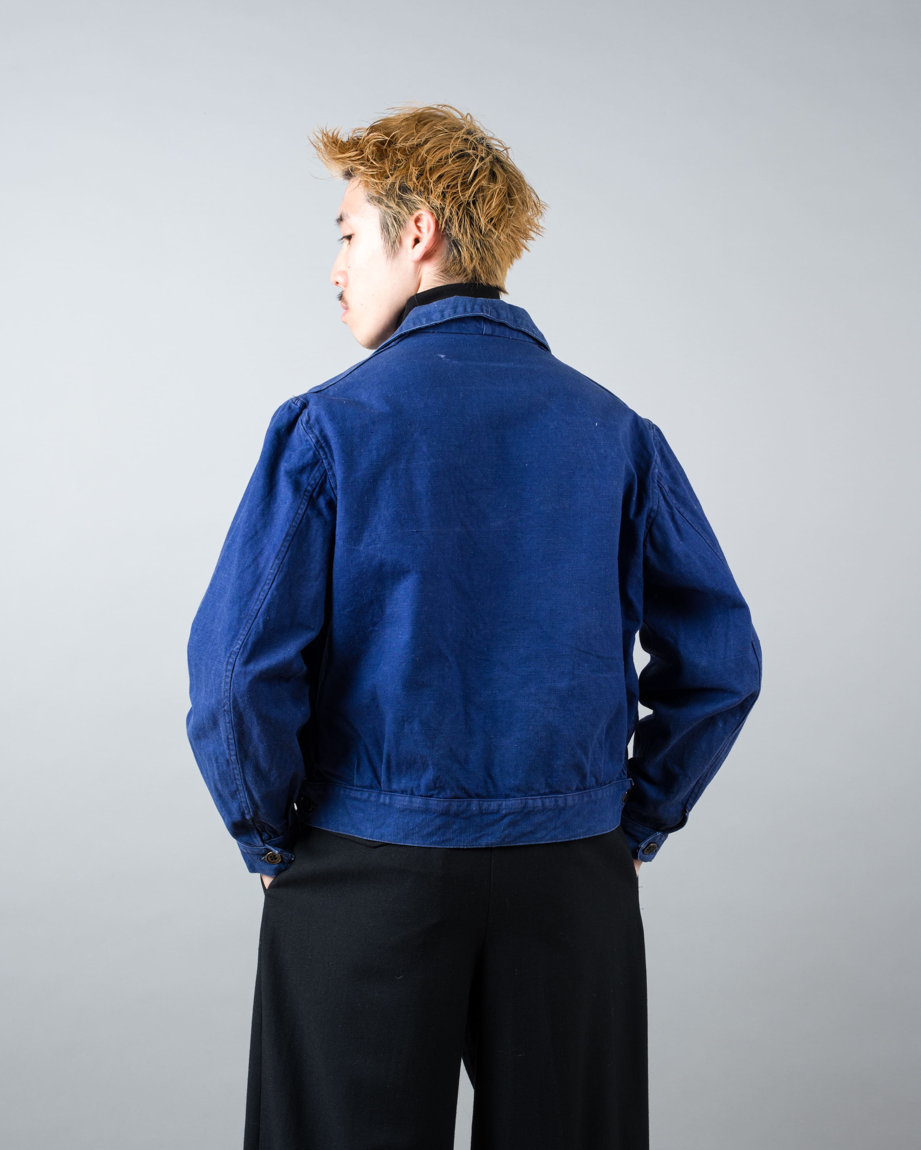 【~40's】French Vintage Deep Blue Cotton Twill Cyclist Jacket