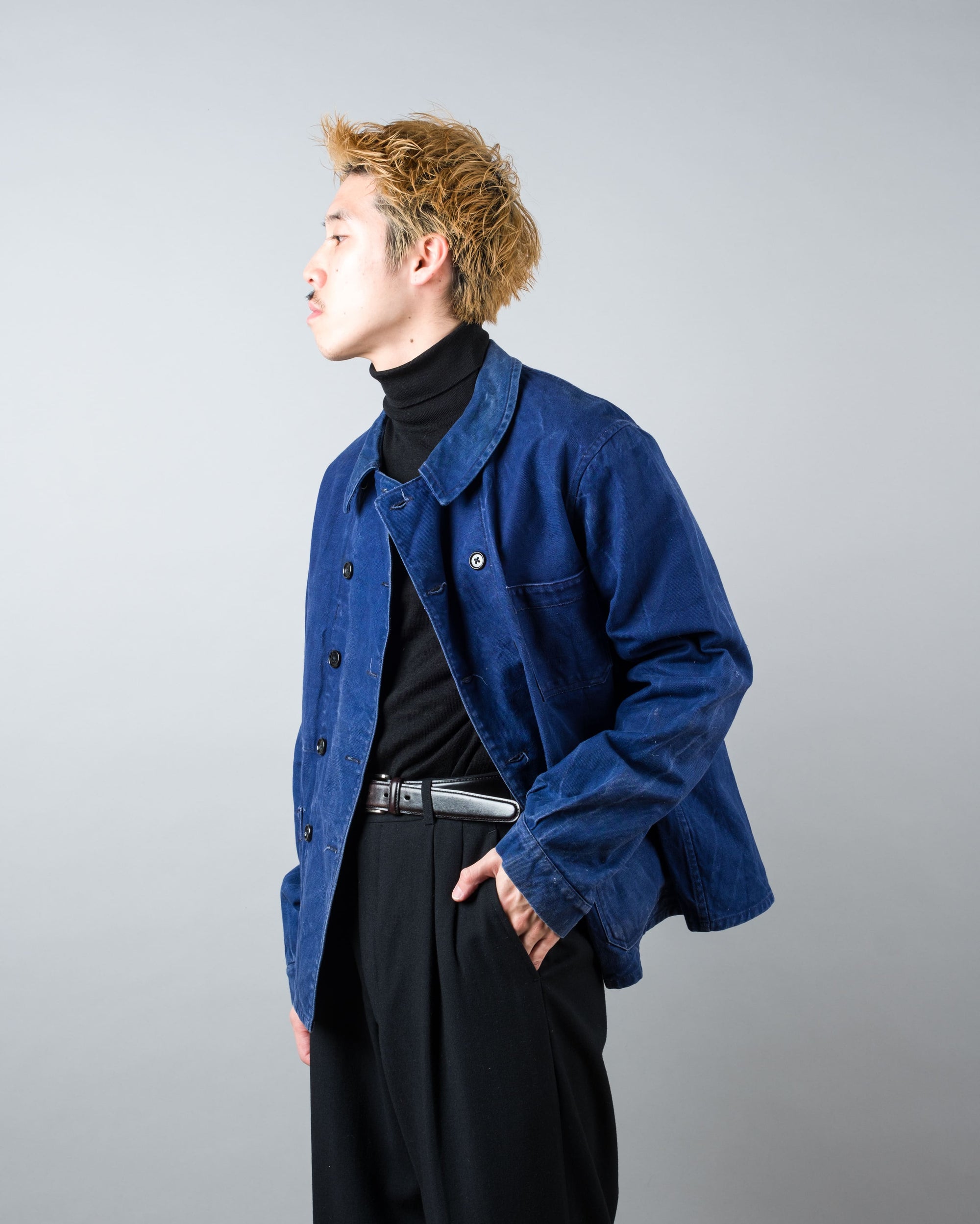 ［~50's］French Vintage Deep Blue Cotton Twill Double Breasted Work Jacket