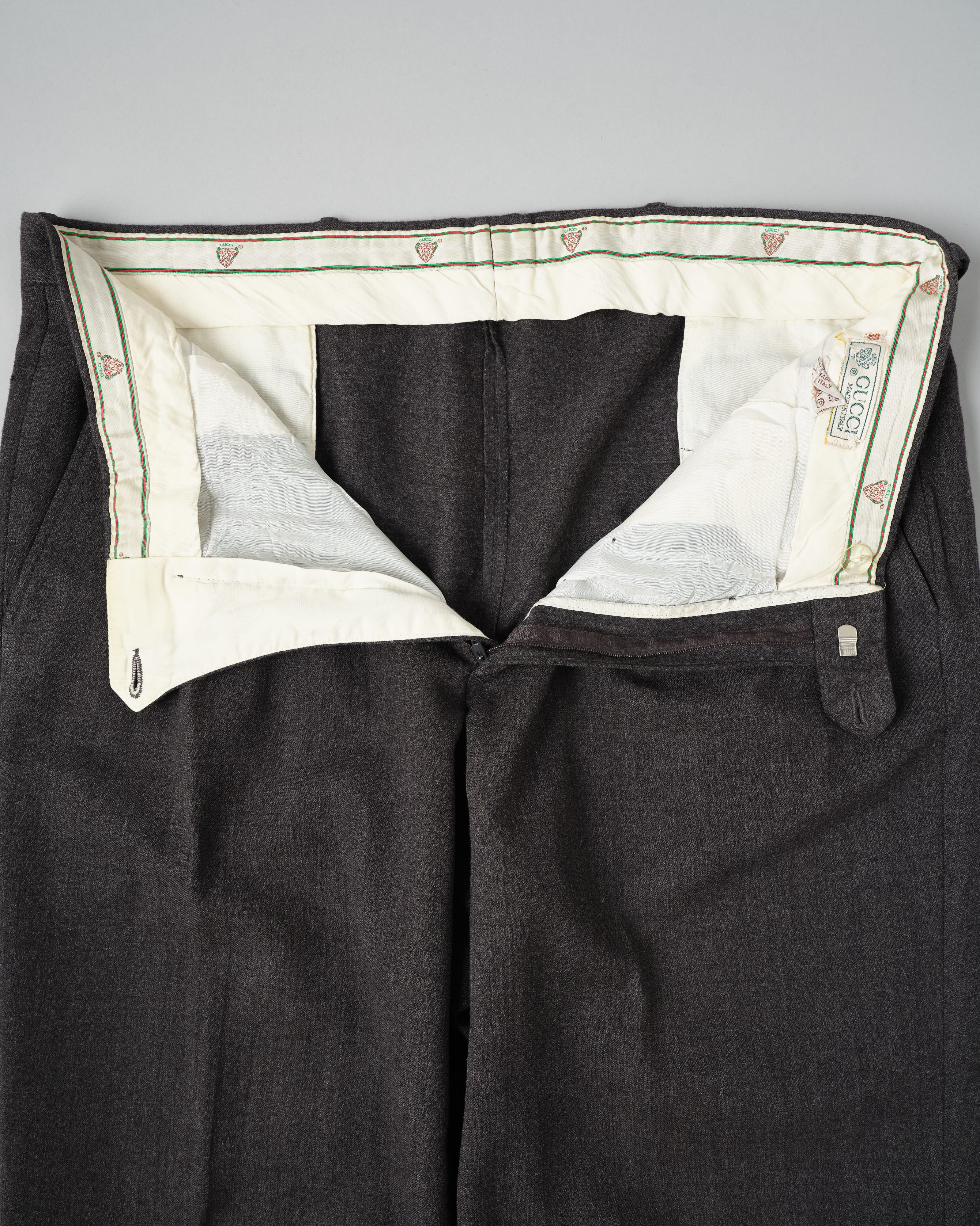 [~70's] Old GUCCI 2 Tuck Turn Up Wool Trousers Size.52