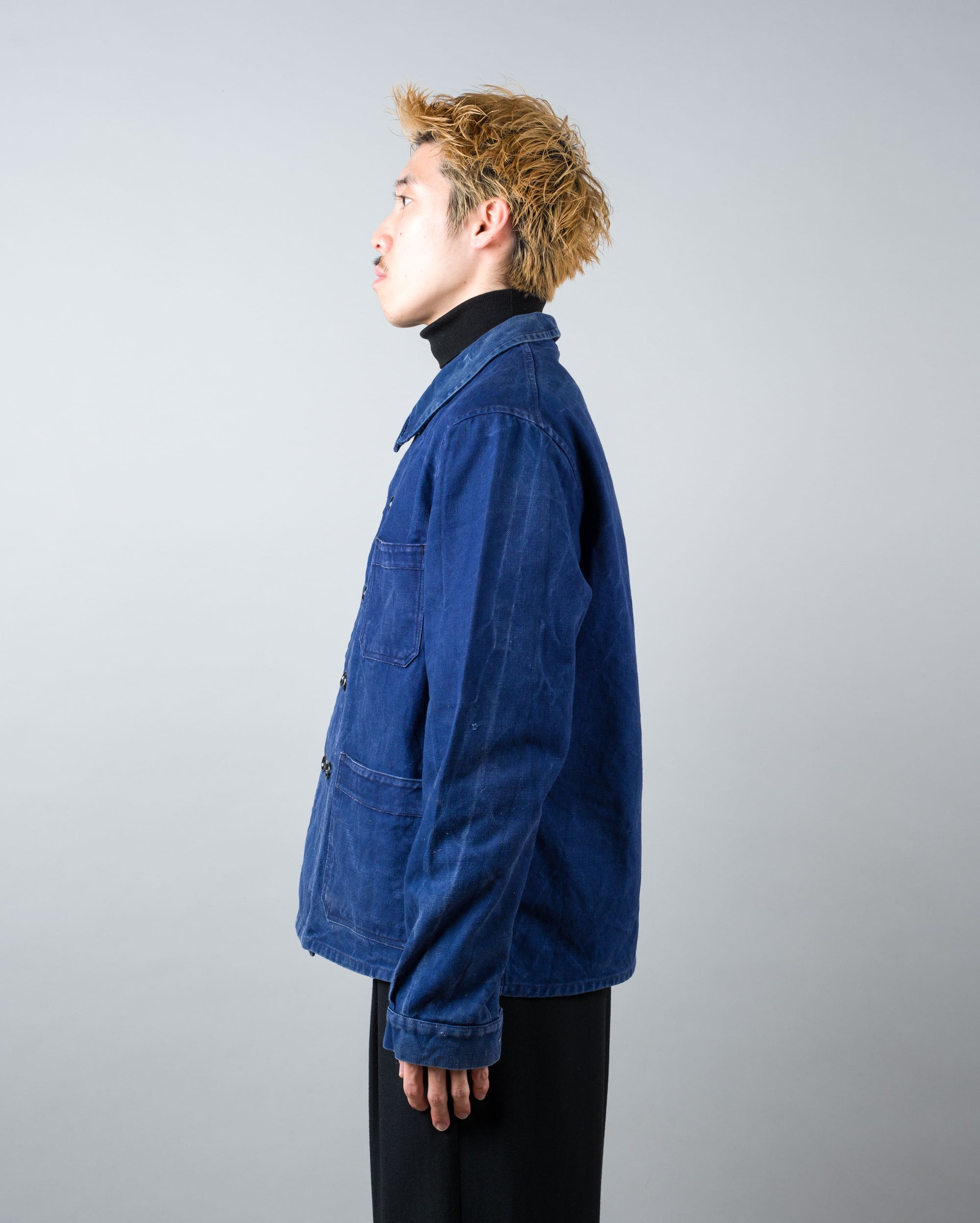 ［~50's］French Vintage Deep Blue Cotton Twill Double Breasted Work Jacket