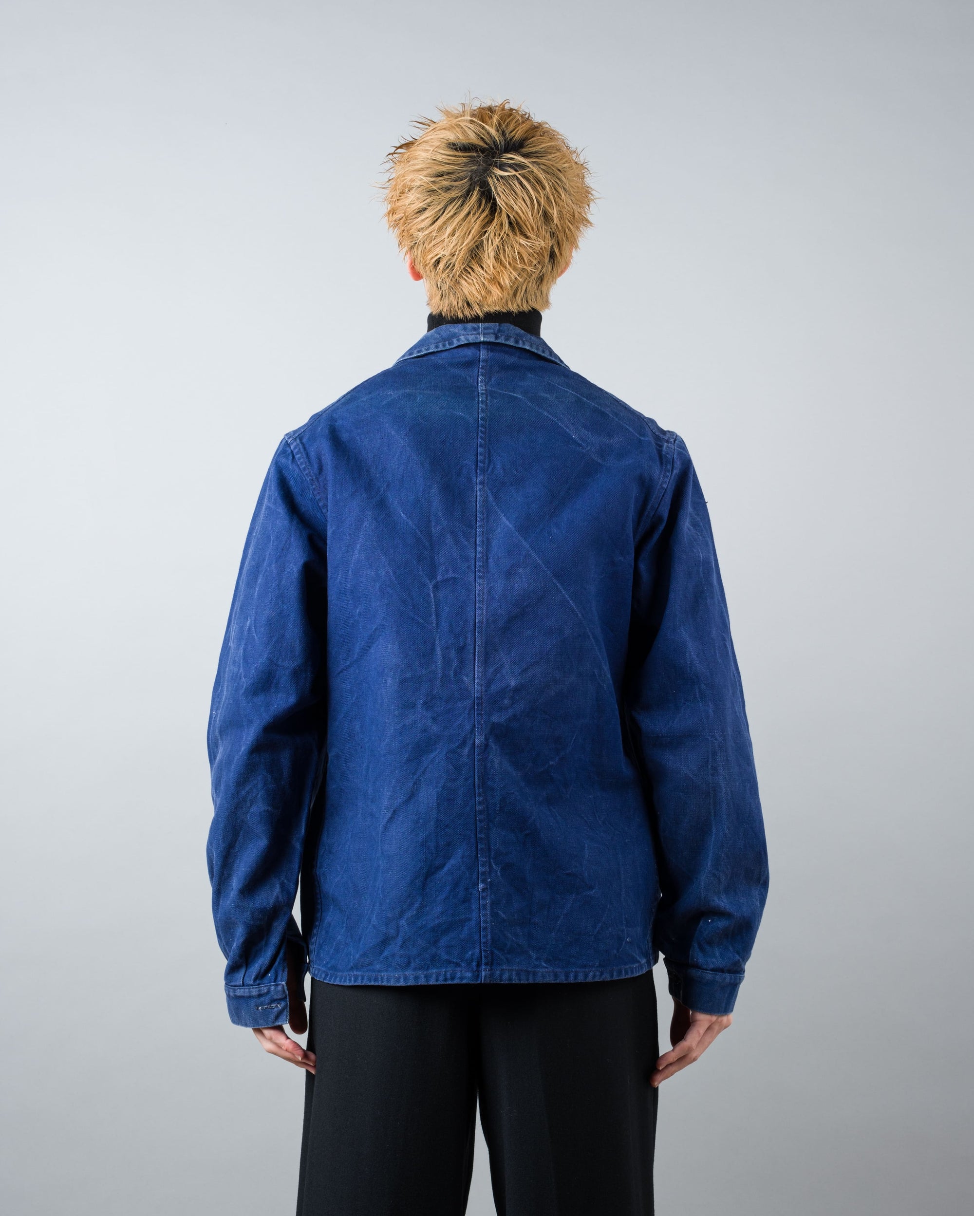 ［~50's］French Vintage Deep Blue Cotton Twill Double Breasted Work Jacket
