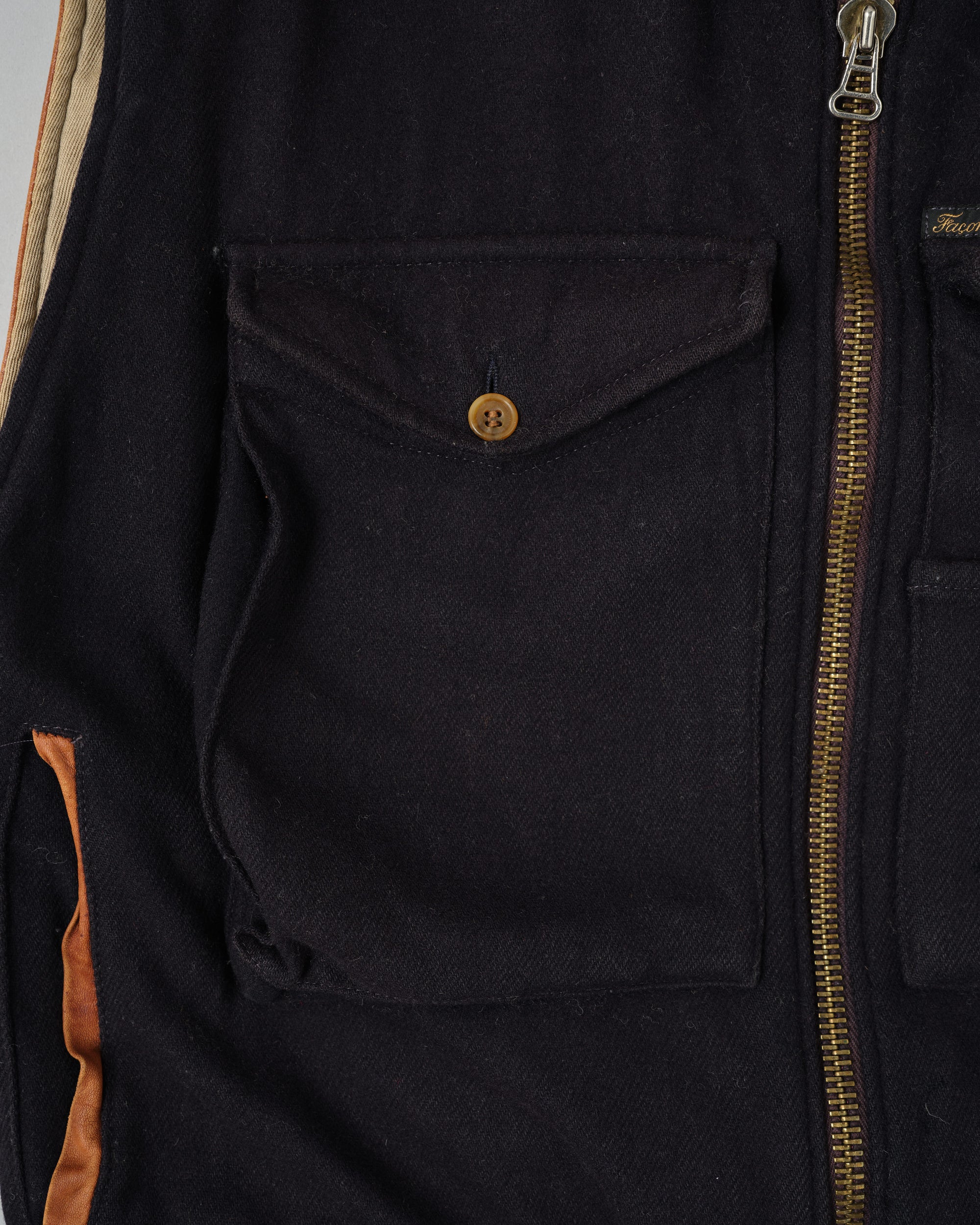 【~80’s】Vintage Façonnable Boa Collar Mixed Wool Vest Size.3