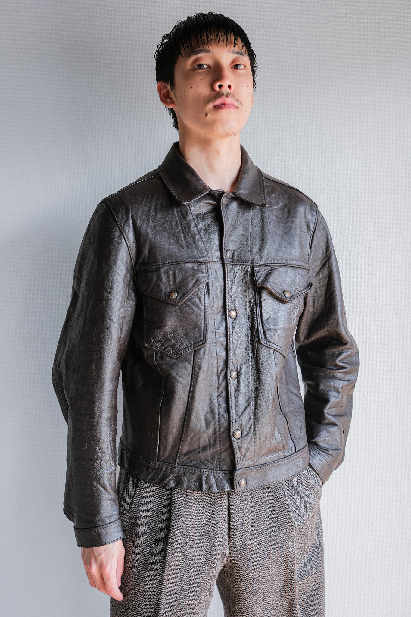 【~50’s】Vintage Levi’s Leather Trucker Jacket "Big E" "Short Horn"