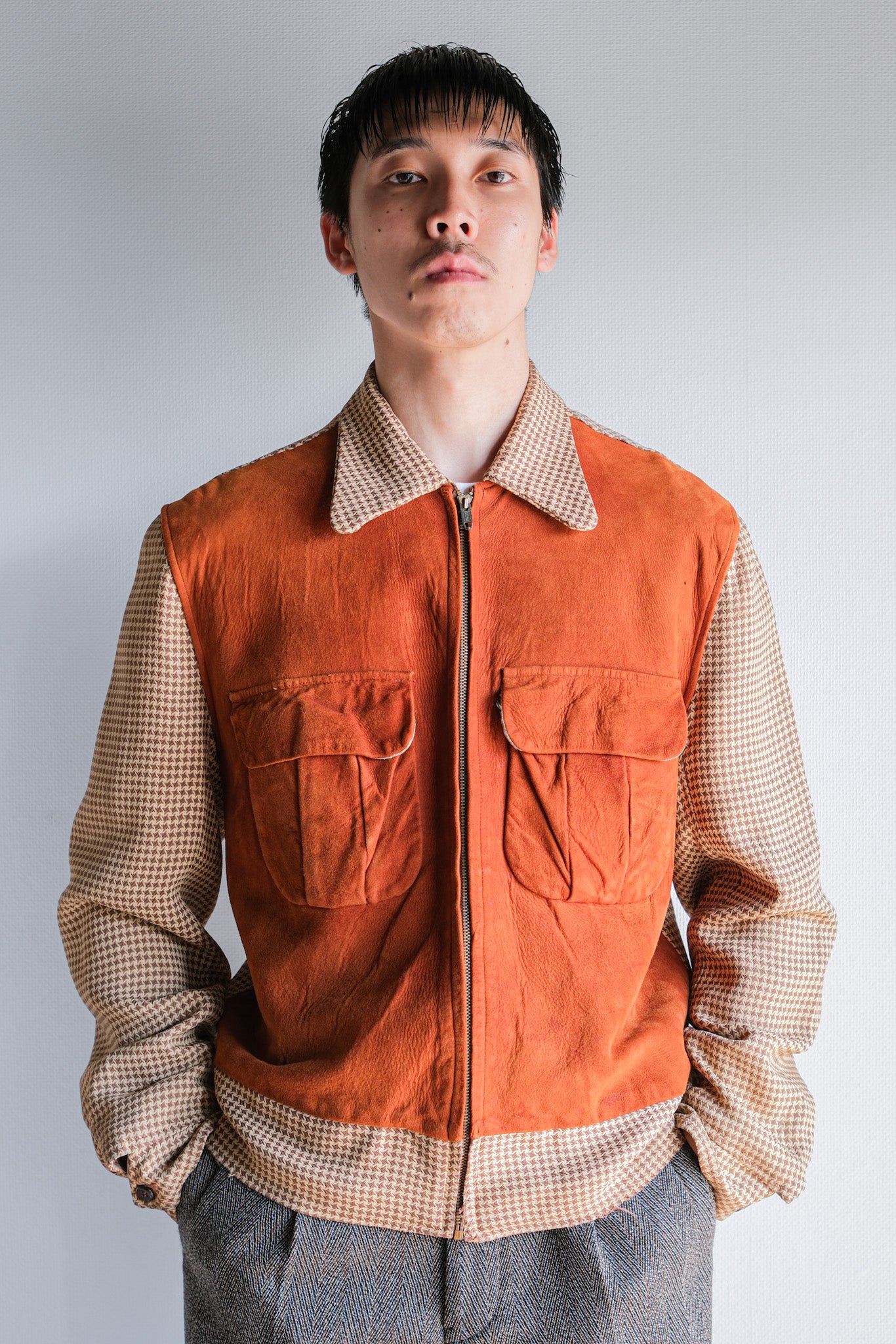 ［~50's］American Vintage 2 Tone Houndstooth Rayon Jacket