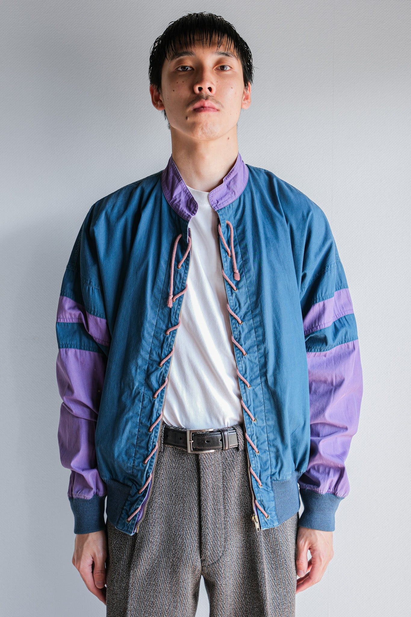 ［~80's］Old GIORGIO ARMANI 2 Tone Zip Up Cotton Blouson