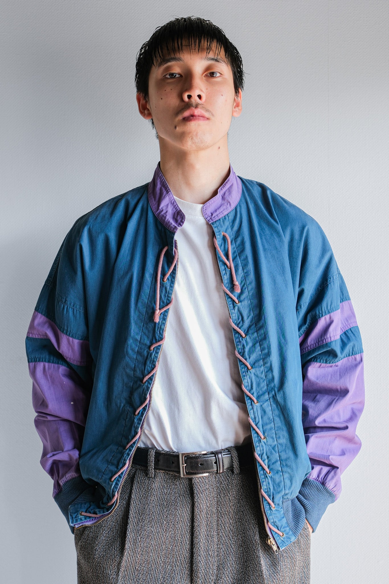 ［~80's］Old GIORGIO ARMANI 2 Tone Zip Up Cotton Blouson