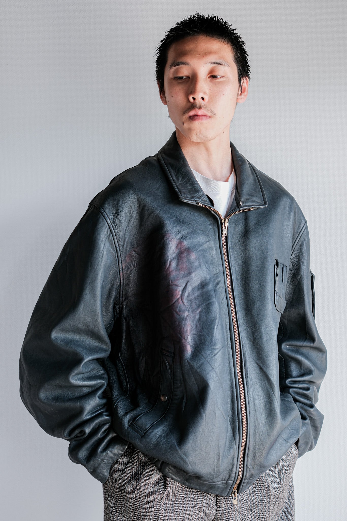 ［~70's］French Air Force Pilot Leather Jacket Size.104X