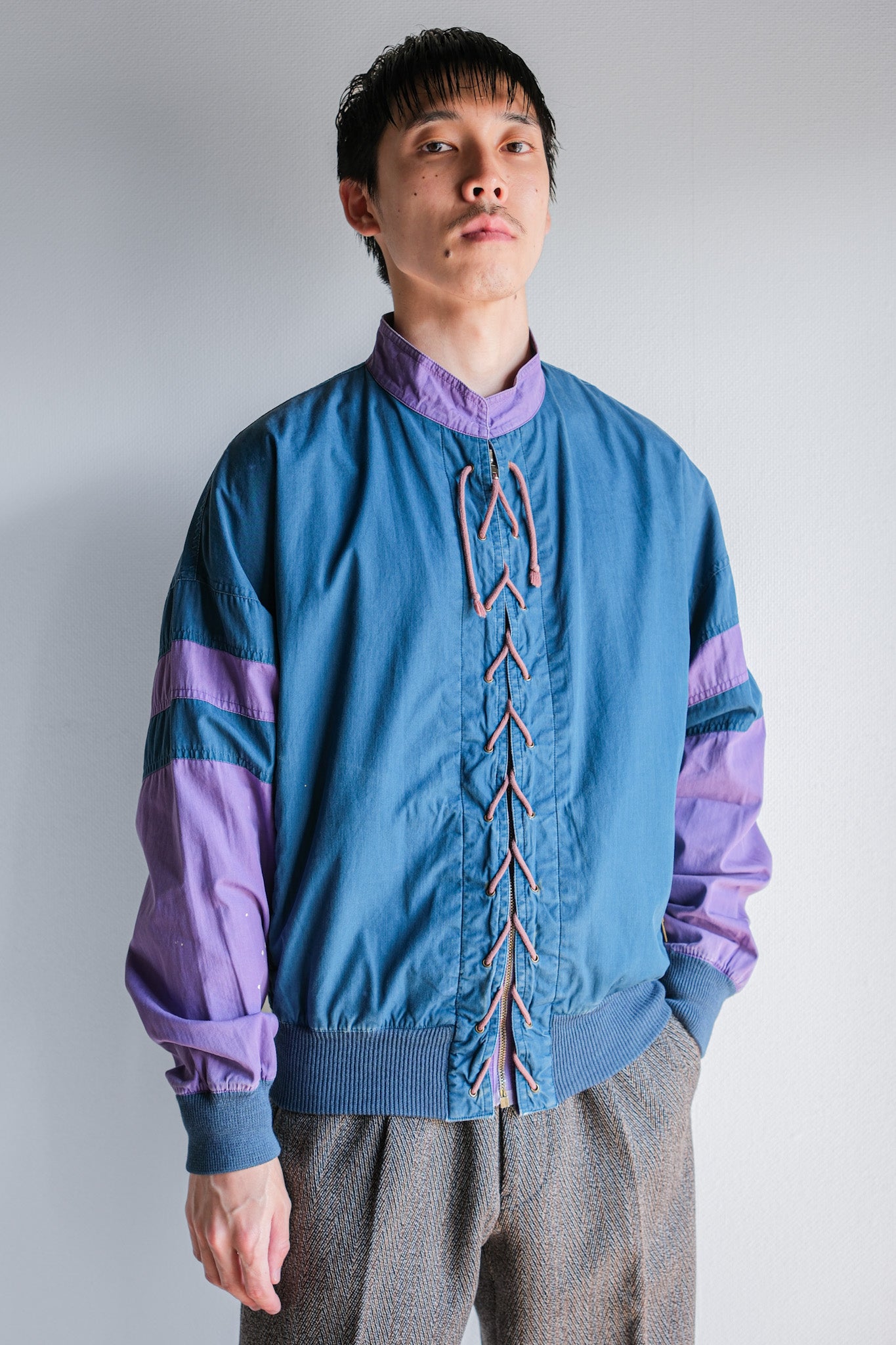 ［~80's］Old GIORGIO ARMANI 2 Tone Zip Up Cotton Blouson
