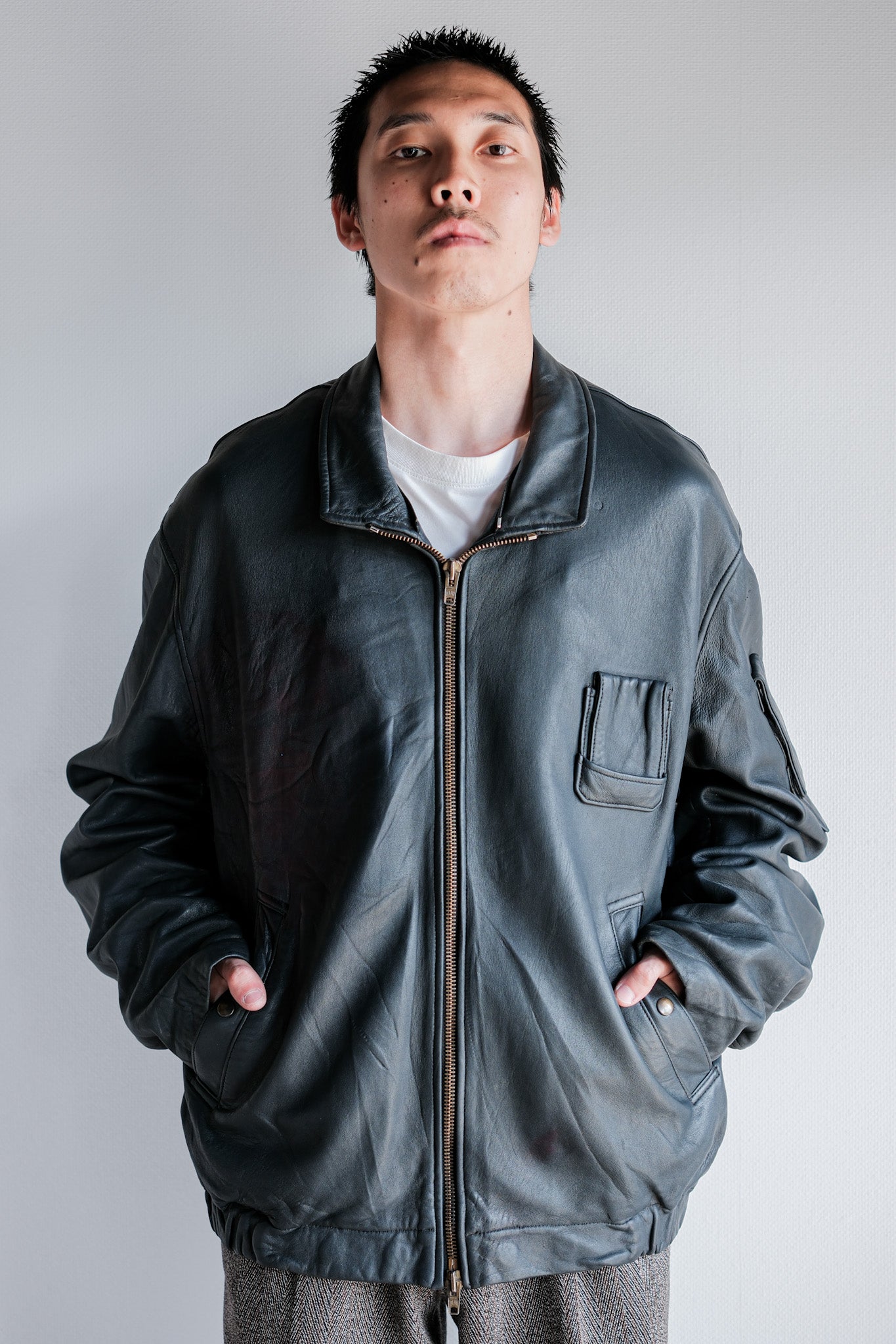 ［~70's］French Air Force Pilot Leather Jacket Size.104X