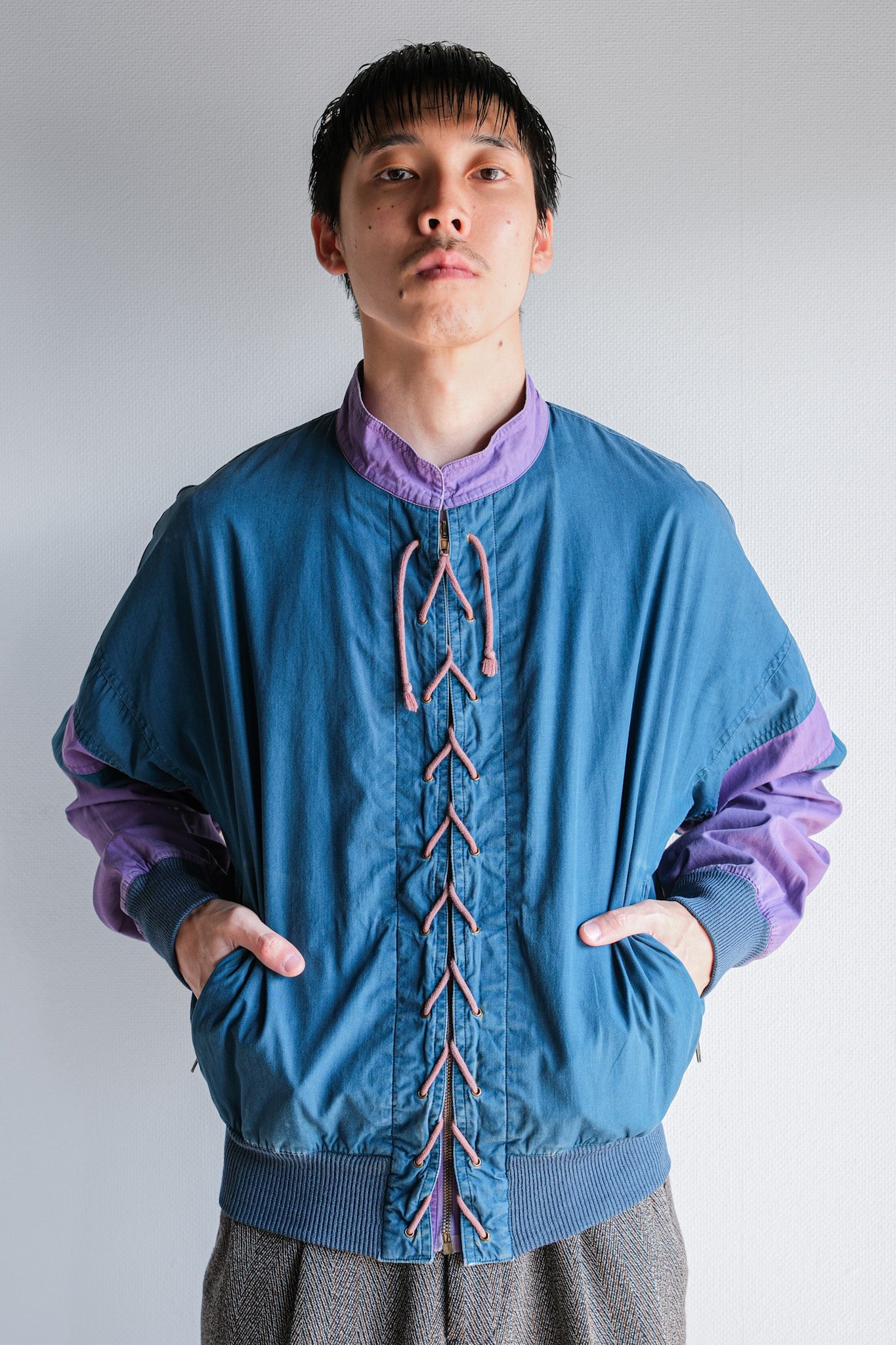［~80's］Old GIORGIO ARMANI 2 Tone Zip Up Cotton Blouson