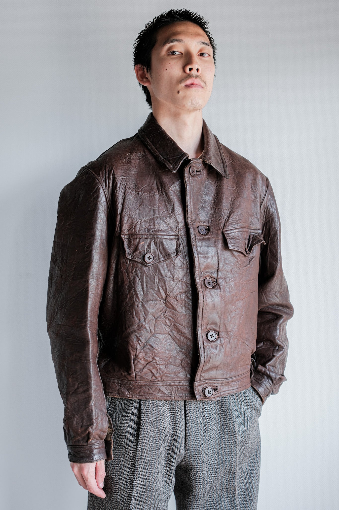 [~ 40's] WWⅱ French CJF Leather Cyclist Jacket