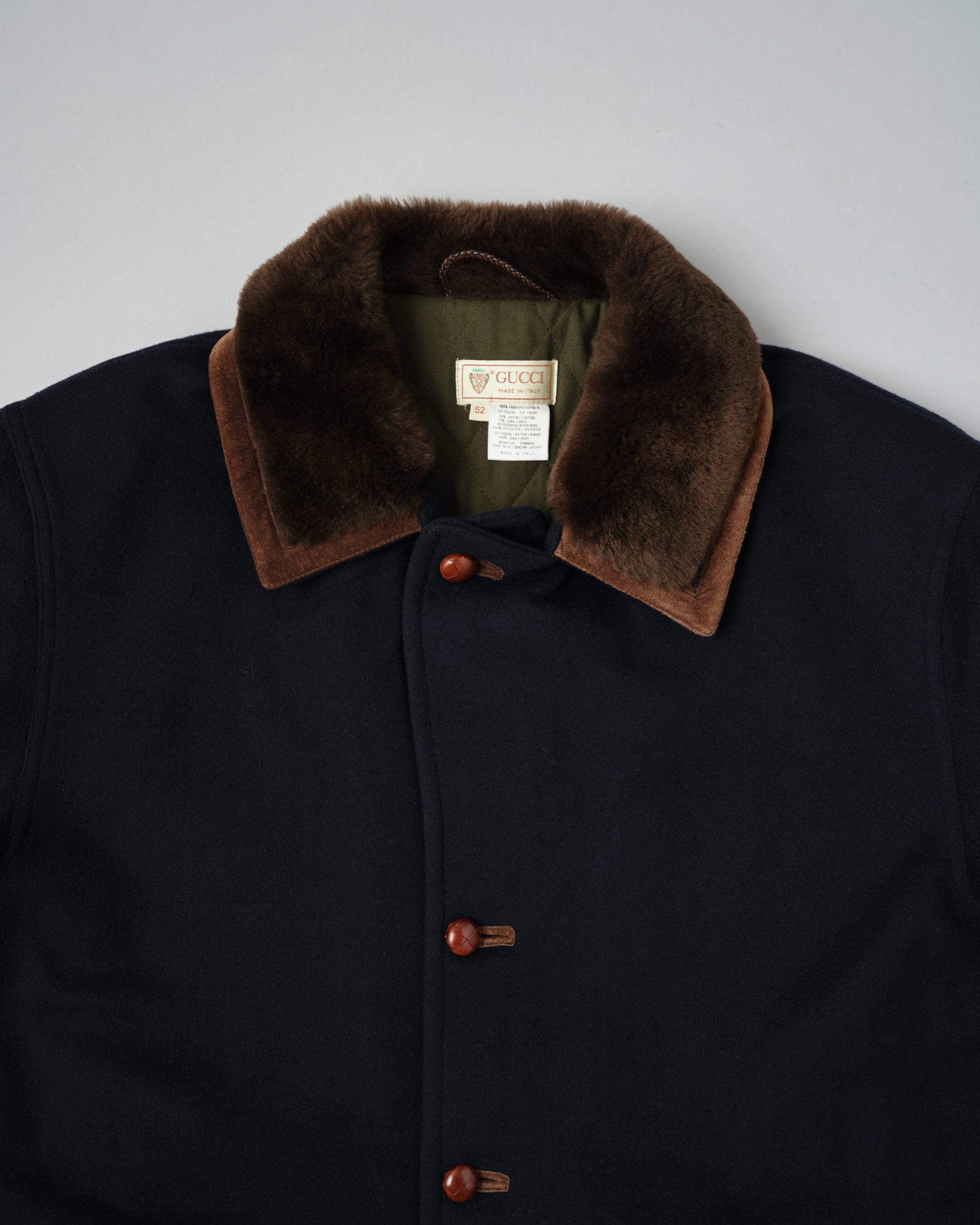 【~80’s】Old GUCCI Fur Collar Cashmere Jacket Size.52