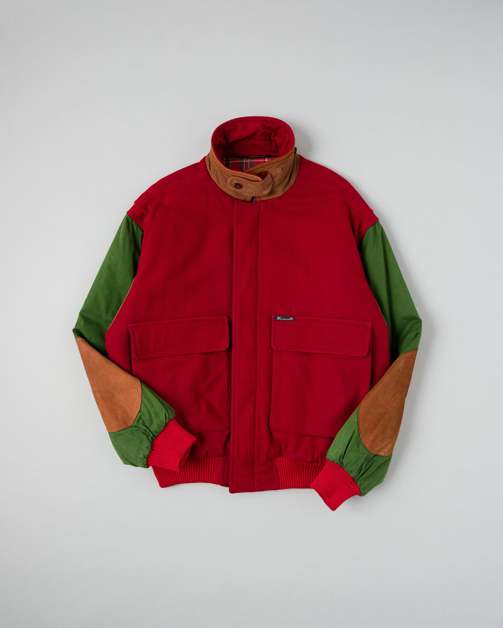 ［~80’s］Vintage Façonnable Mixed Wool Crazy Pattern Blouson With Chin Strap Size.L