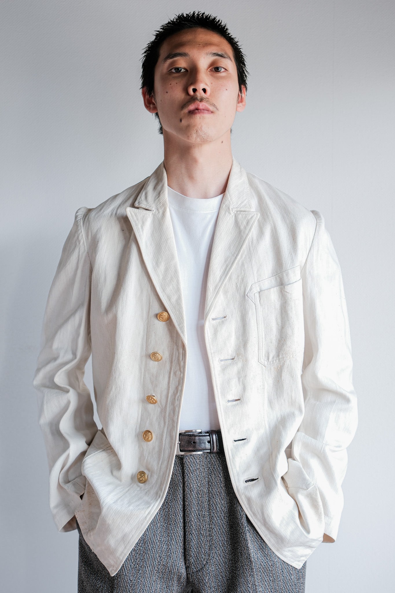 ［~40's］WWⅡ German Navy Drillich HBT Cotton Linen Officer Lapel Jacket "Kriegsmarine"