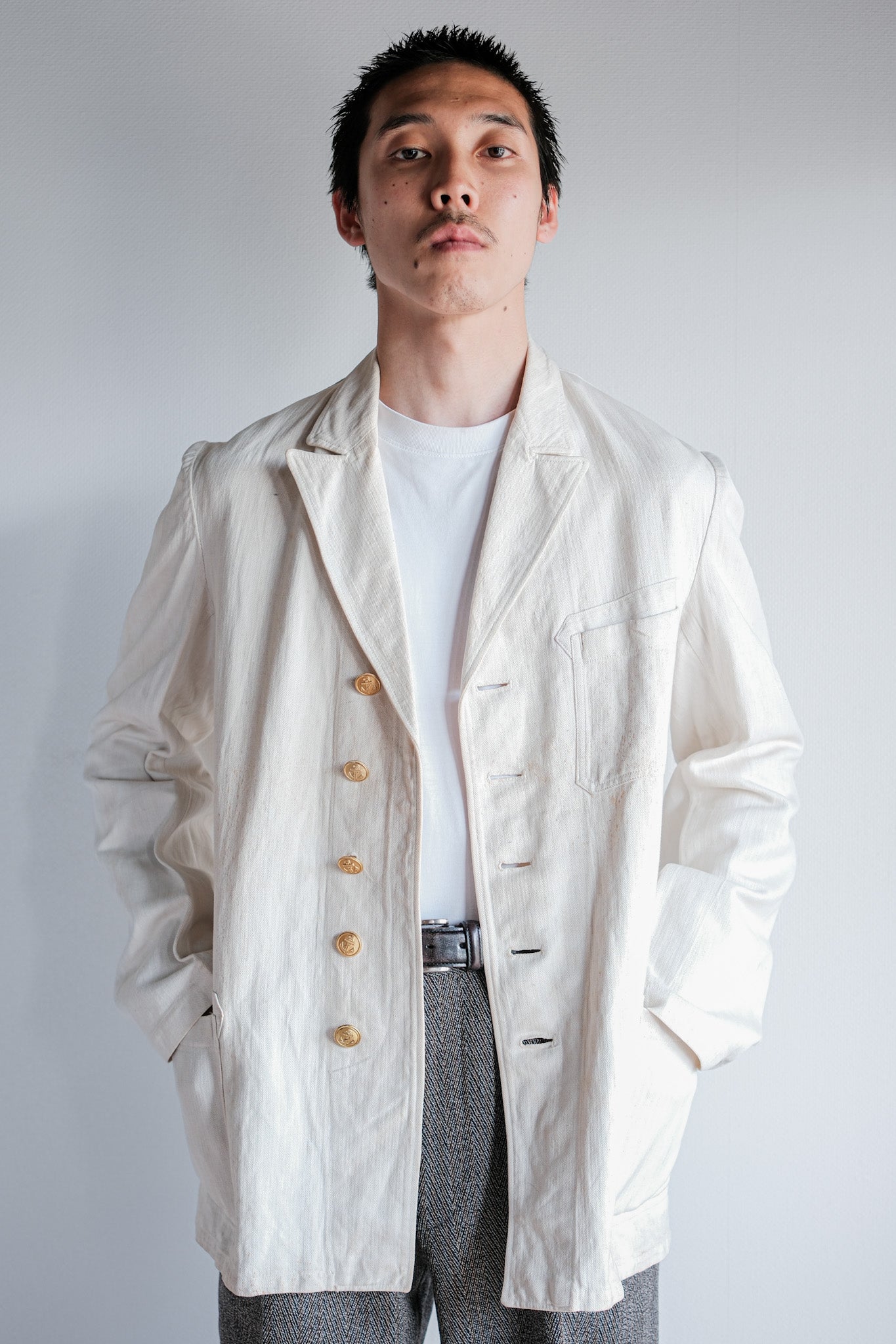 ［~40's］WWⅡ German Navy Drillich HBT Cotton Linen Officer Lapel Jacket "Kriegsmarine"