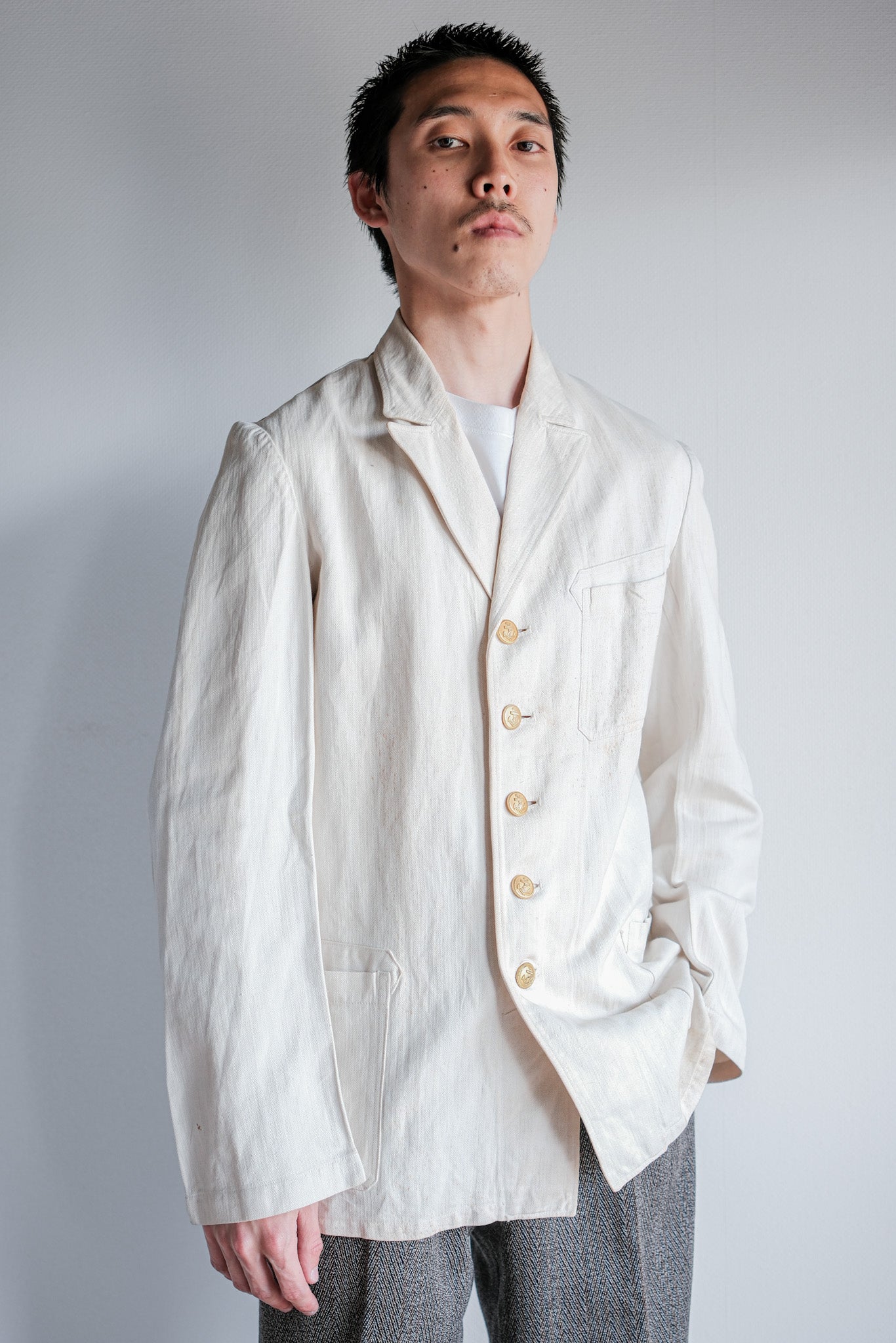 ［~40's］WWⅡ German Navy Drillich HBT Cotton Linen Officer Lapel Jacket "Kriegsmarine"