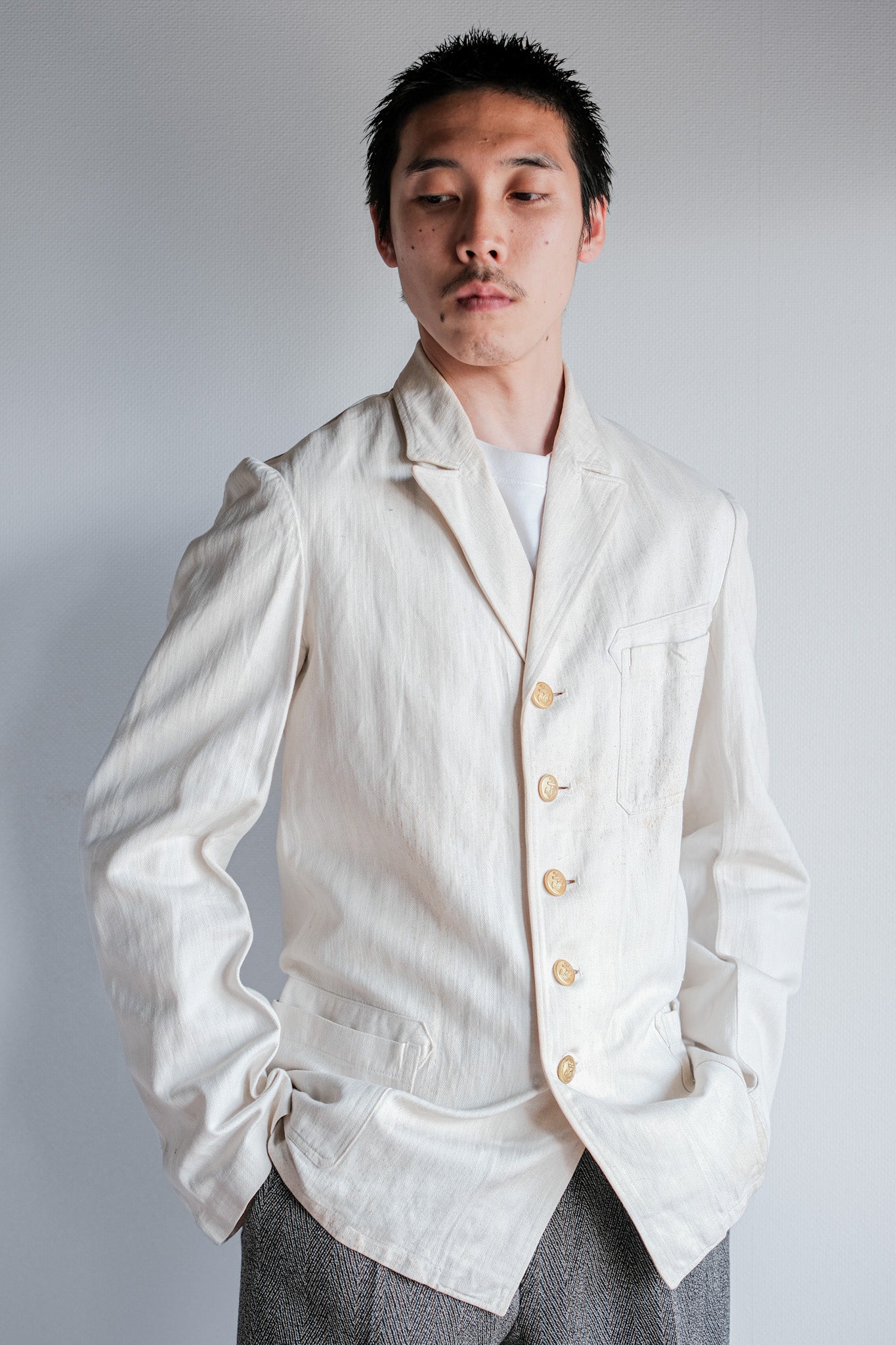 ［~40's］WWⅡ German Navy Drillich HBT Cotton Linen Officer Lapel Jacket "Kriegsmarine"
