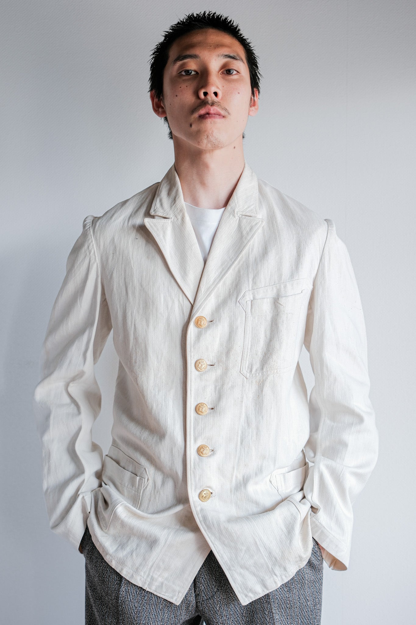 ［~40's］WWⅡ German Navy Drillich HBT Cotton Linen Officer Lapel Jacket "Kriegsmarine"