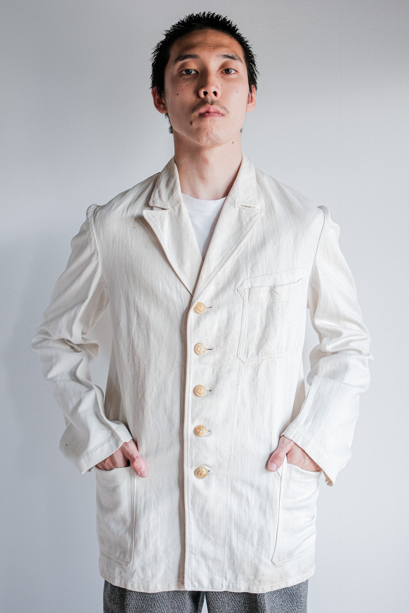 ［~40's］WWⅡ German Navy Drillich HBT Cotton Linen Officer Lapel Jacket "Kriegsmarine"