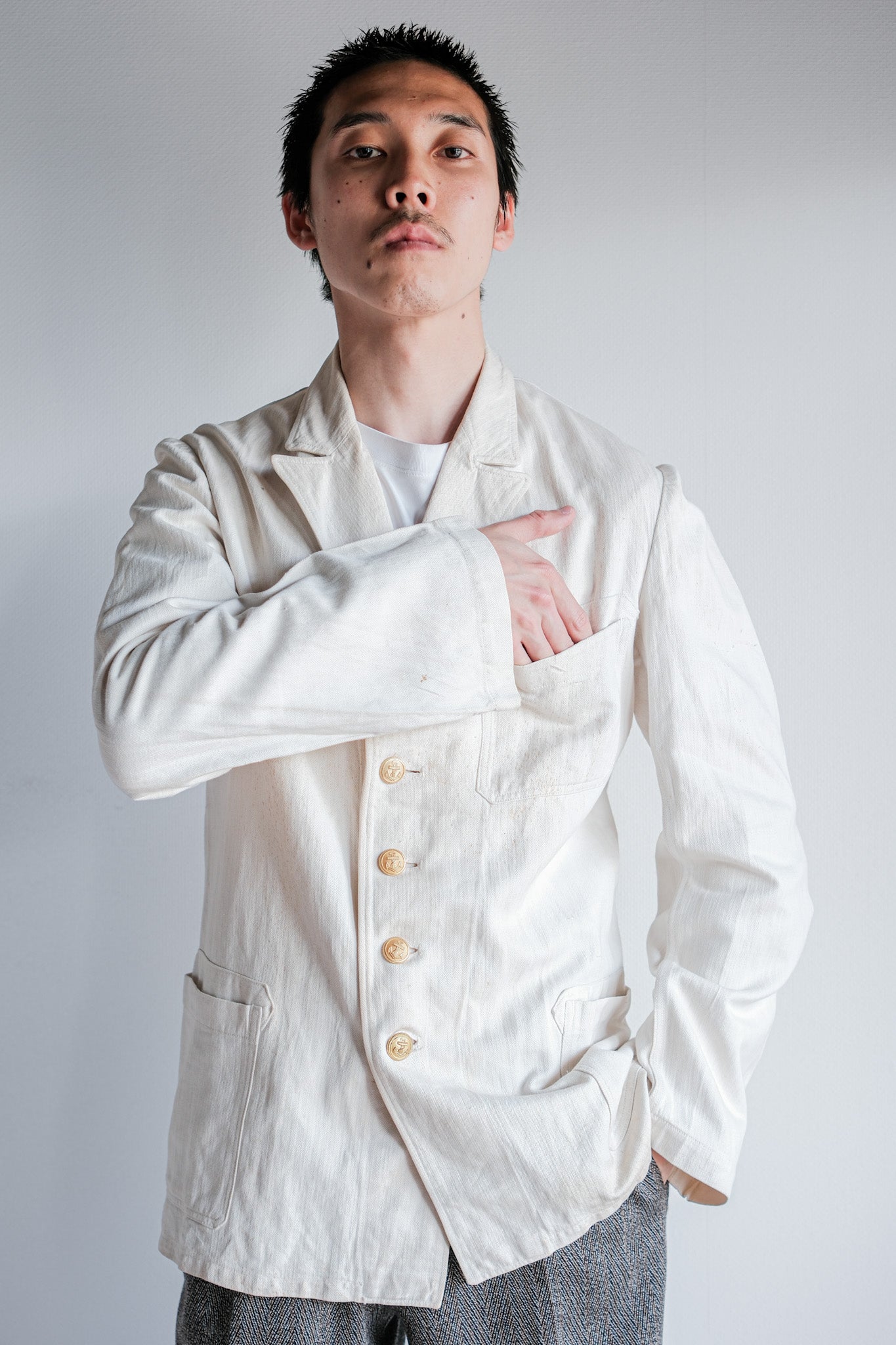 ［~40's］WWⅡ German Navy Drillich HBT Cotton Linen Officer Lapel Jacket "Kriegsmarine"