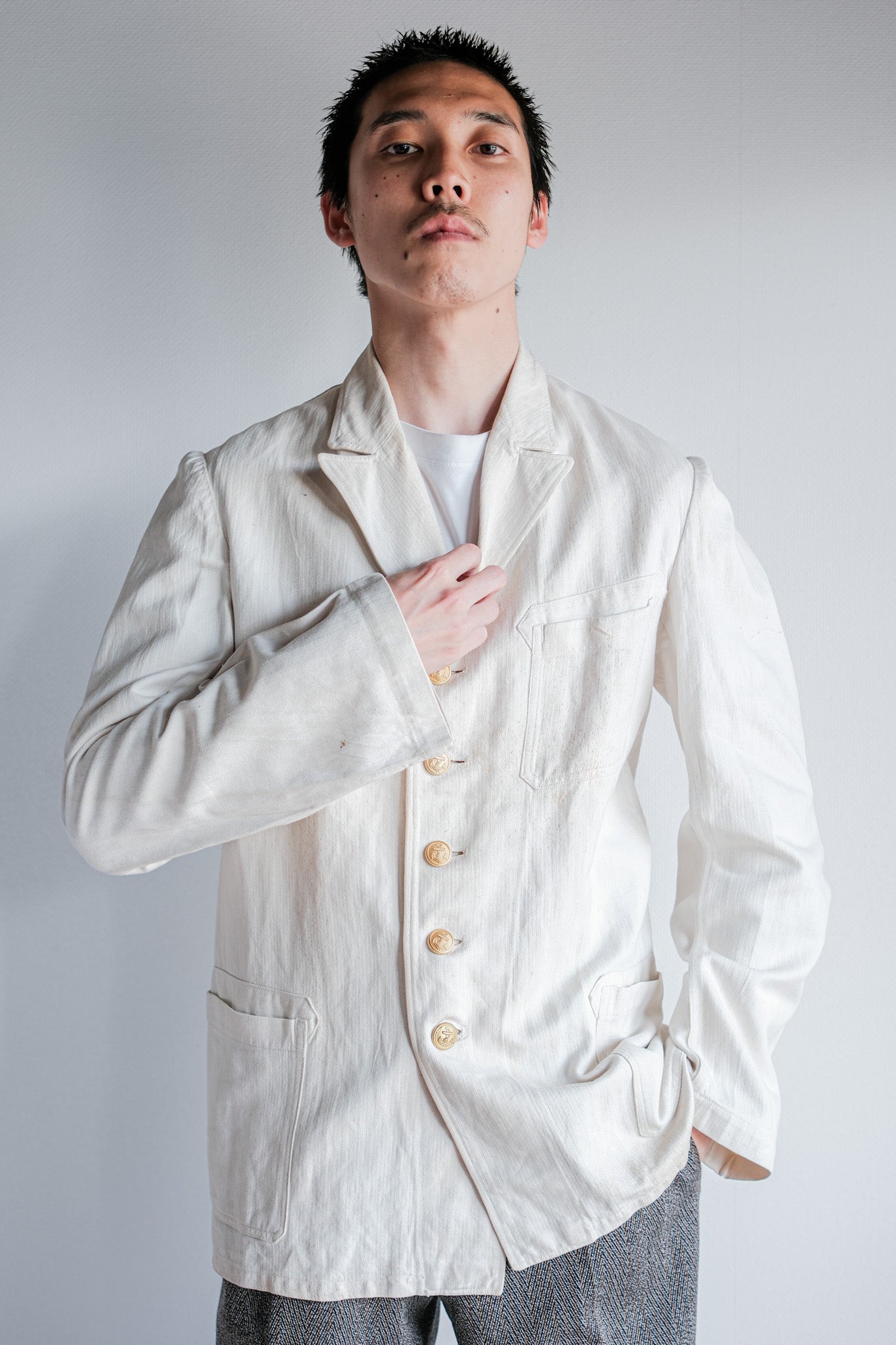 ［~40's］WWⅡ German Navy Drillich HBT Cotton Linen Officer Lapel Jacket "Kriegsmarine"