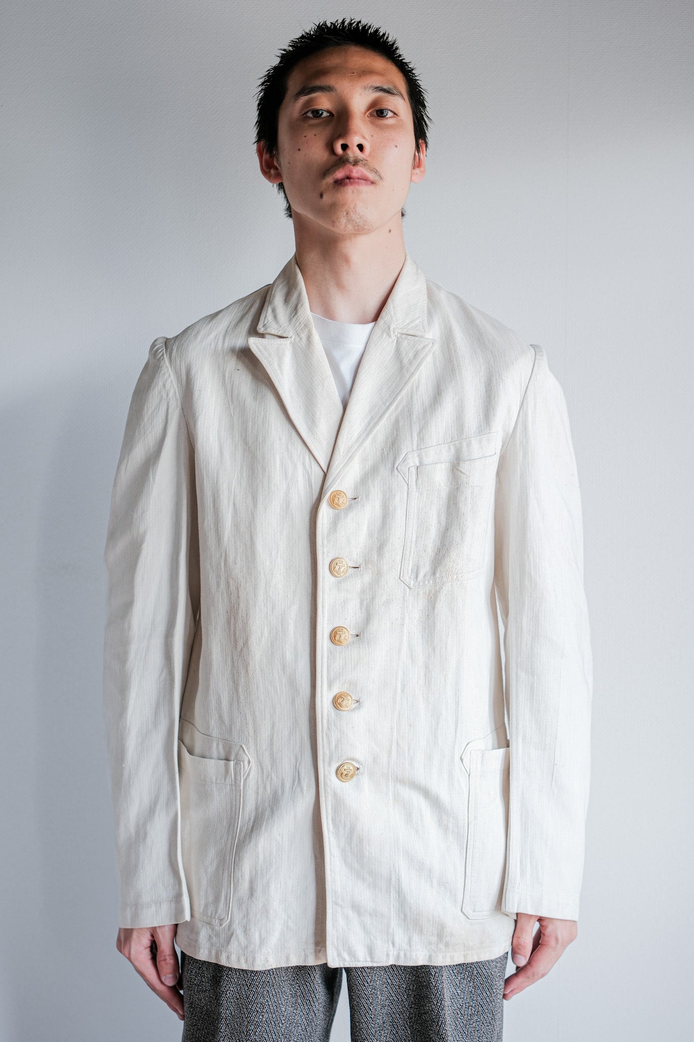 ［~40's］WWⅡ German Navy Drillich HBT Cotton Linen Officer Lapel Jacket "Kriegsmarine"