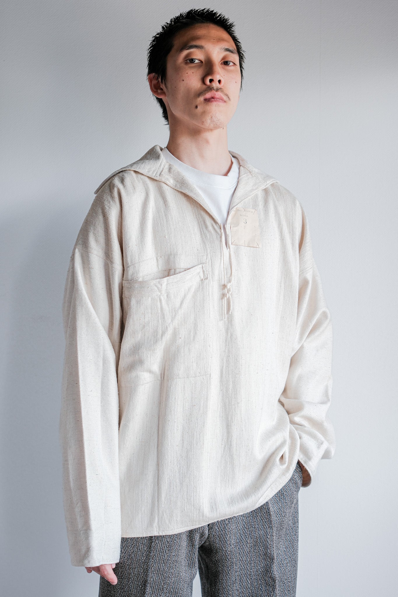 [~ 40 's] WW 's 독일 해군 드릴리 치 HBT Linen Sailor Smock Size.3 "Kriegsmarine" "Dead Stock"