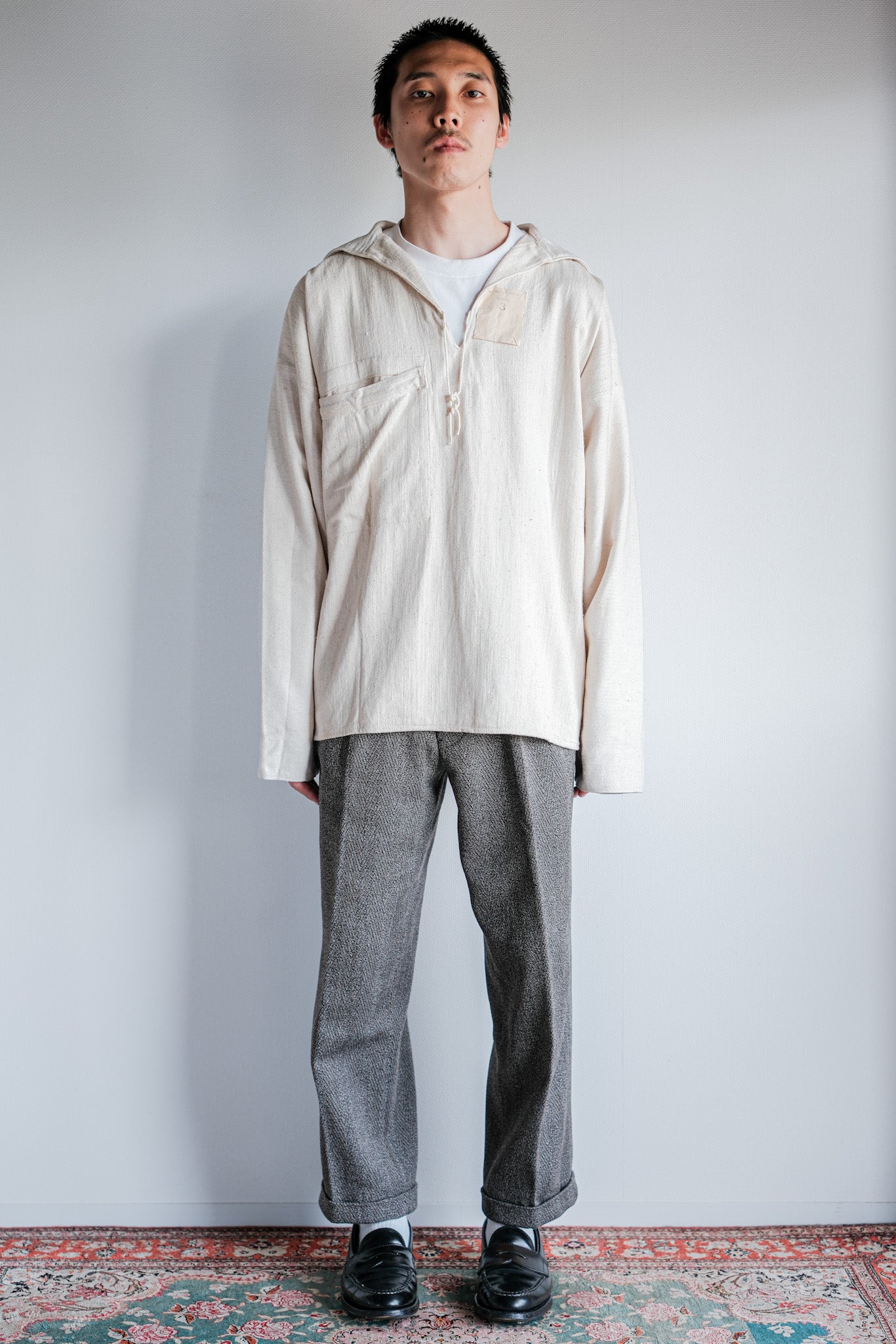 [~ 40 's] WW 's 독일 해군 드릴리 치 HBT Linen Sailor Smock Size.3 "Kriegsmarine" "Dead Stock"