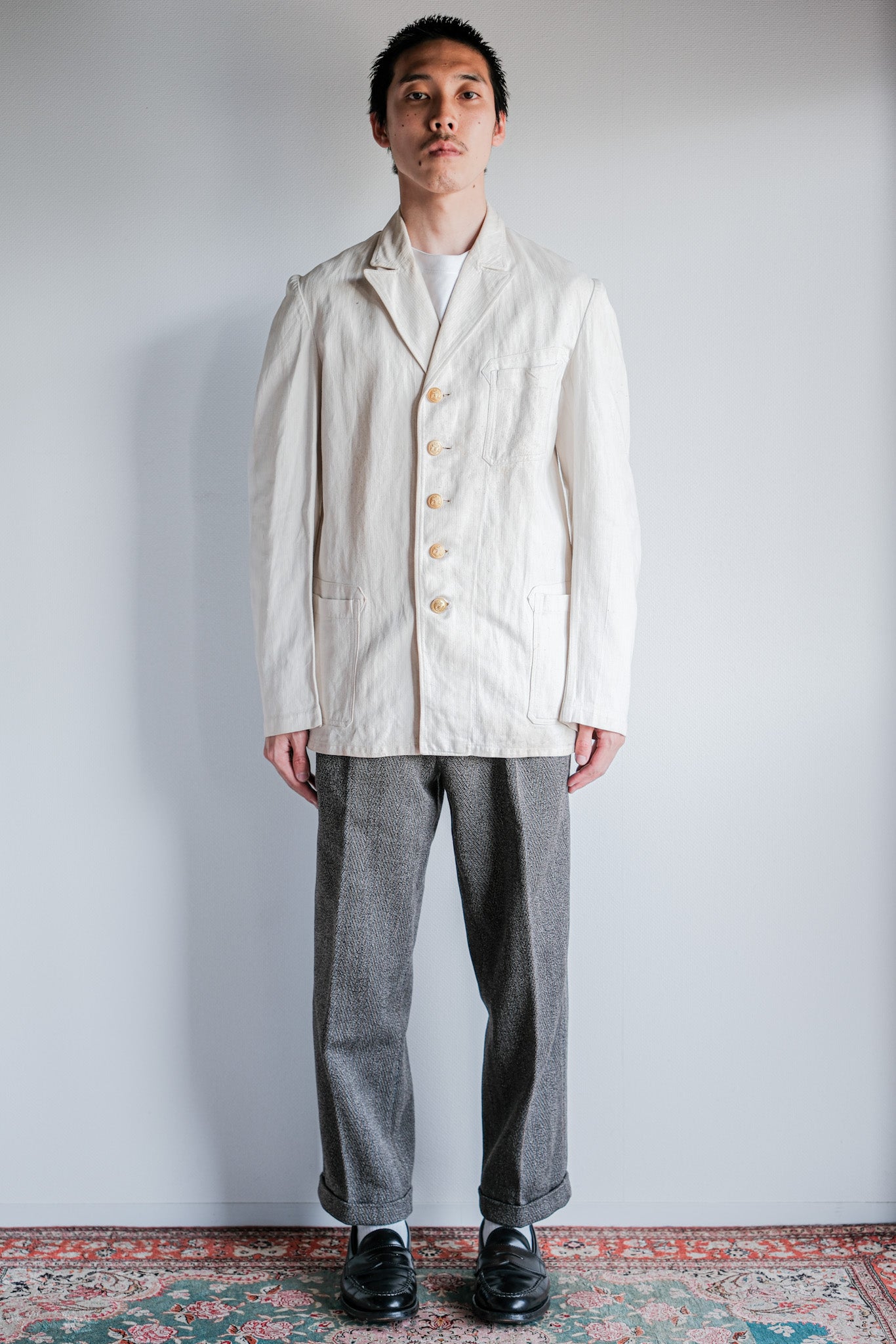 ［~40's］WWⅡ German Navy Drillich HBT Cotton Linen Officer Lapel Jacket "Kriegsmarine"