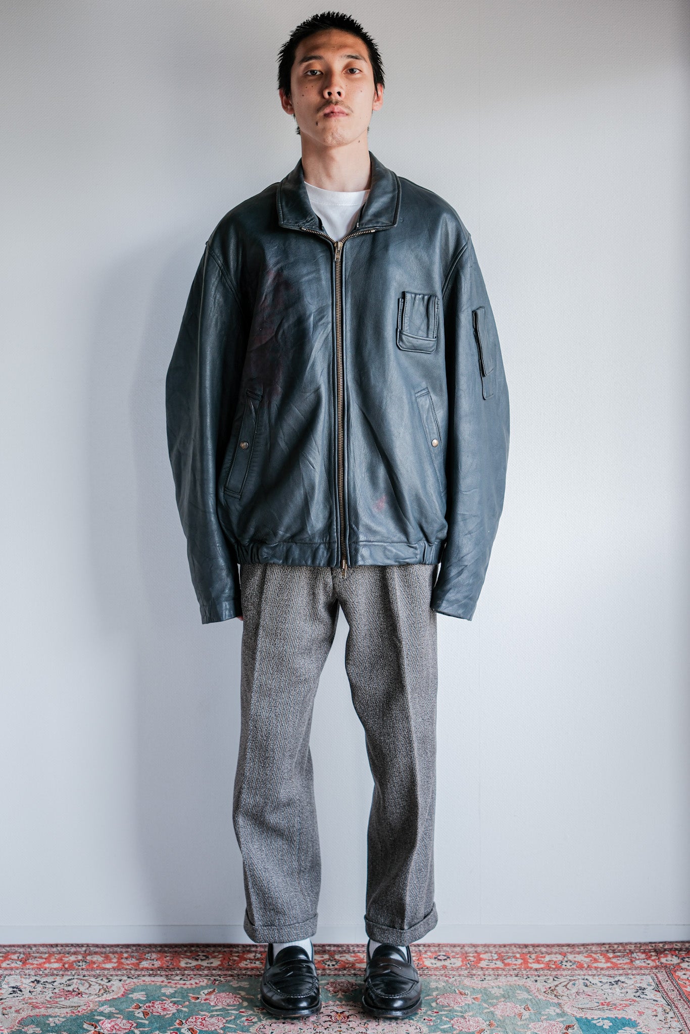 ［~70's］French Air Force Pilot Leather Jacket Size.104X