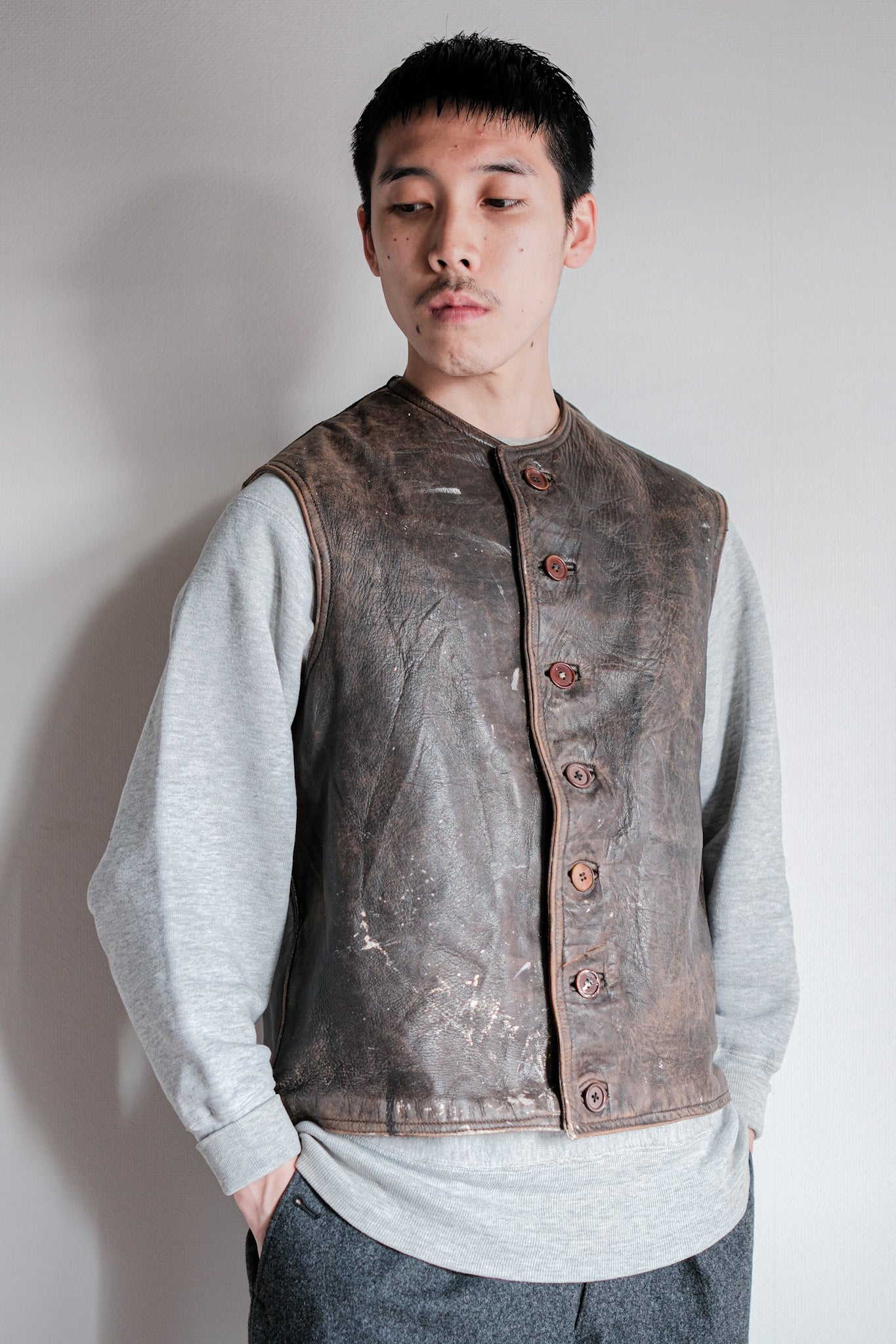 40's】French Army Cavalier Leather Vest