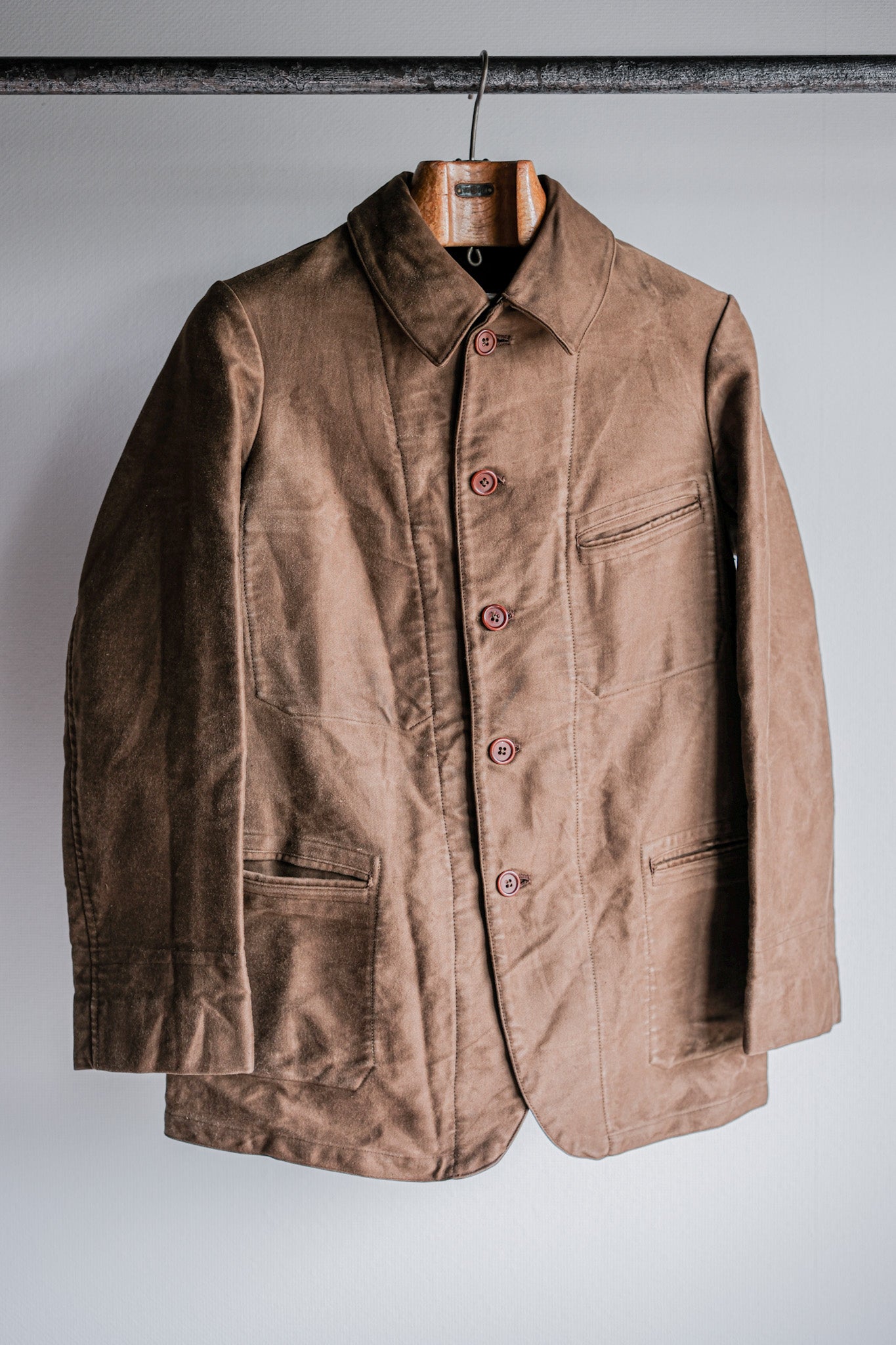 【~30's】French Vintage Brown Moleskin Work Jacket