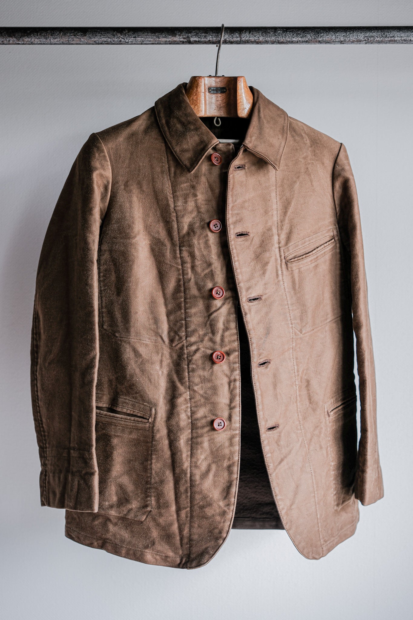 【~30's】French Vintage Brown Moleskin Work Jacket