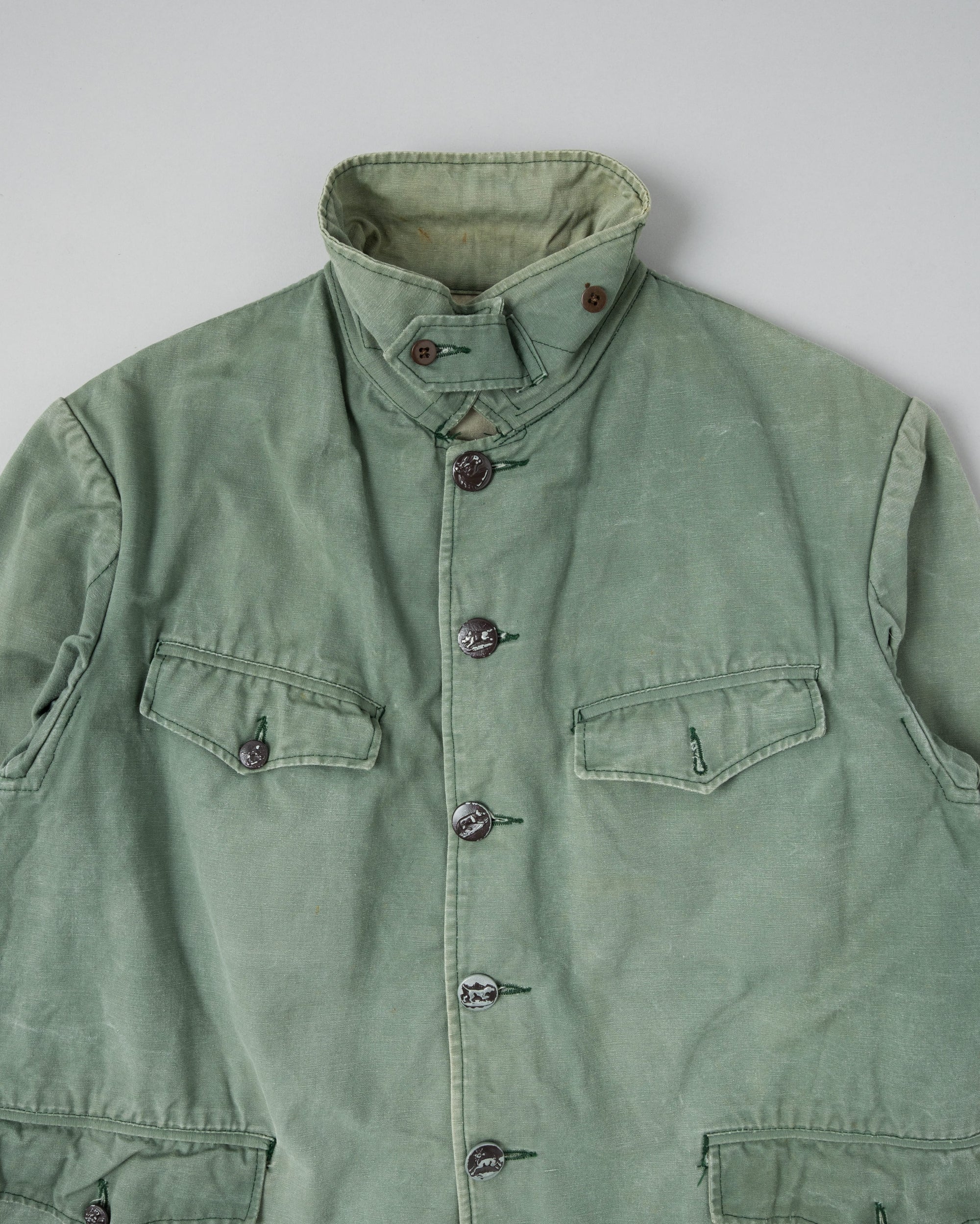 ［~50's］French Vintage Green Cotton Canvas Hunting Jacket With Chin Strap