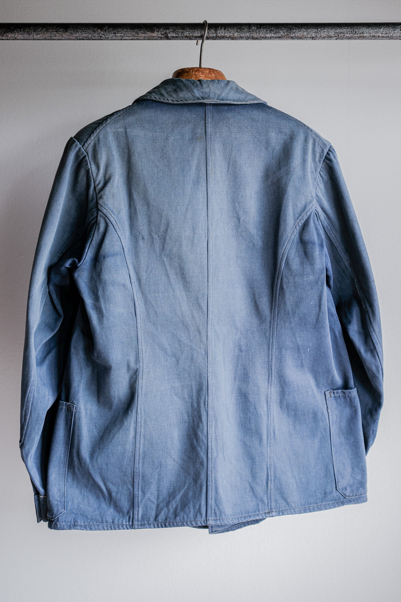 [~ 20's] French Vintage Blue Moleskin Double Breasted Work Jacket "Adolphe Lafont"