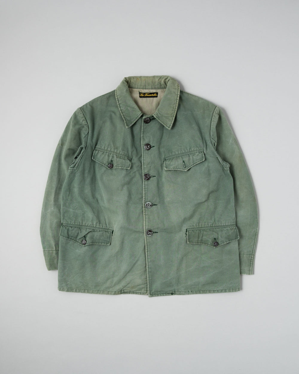 【~50's】French Vintage Green Cotton Canvas Hunting Jacket With Chin Strap