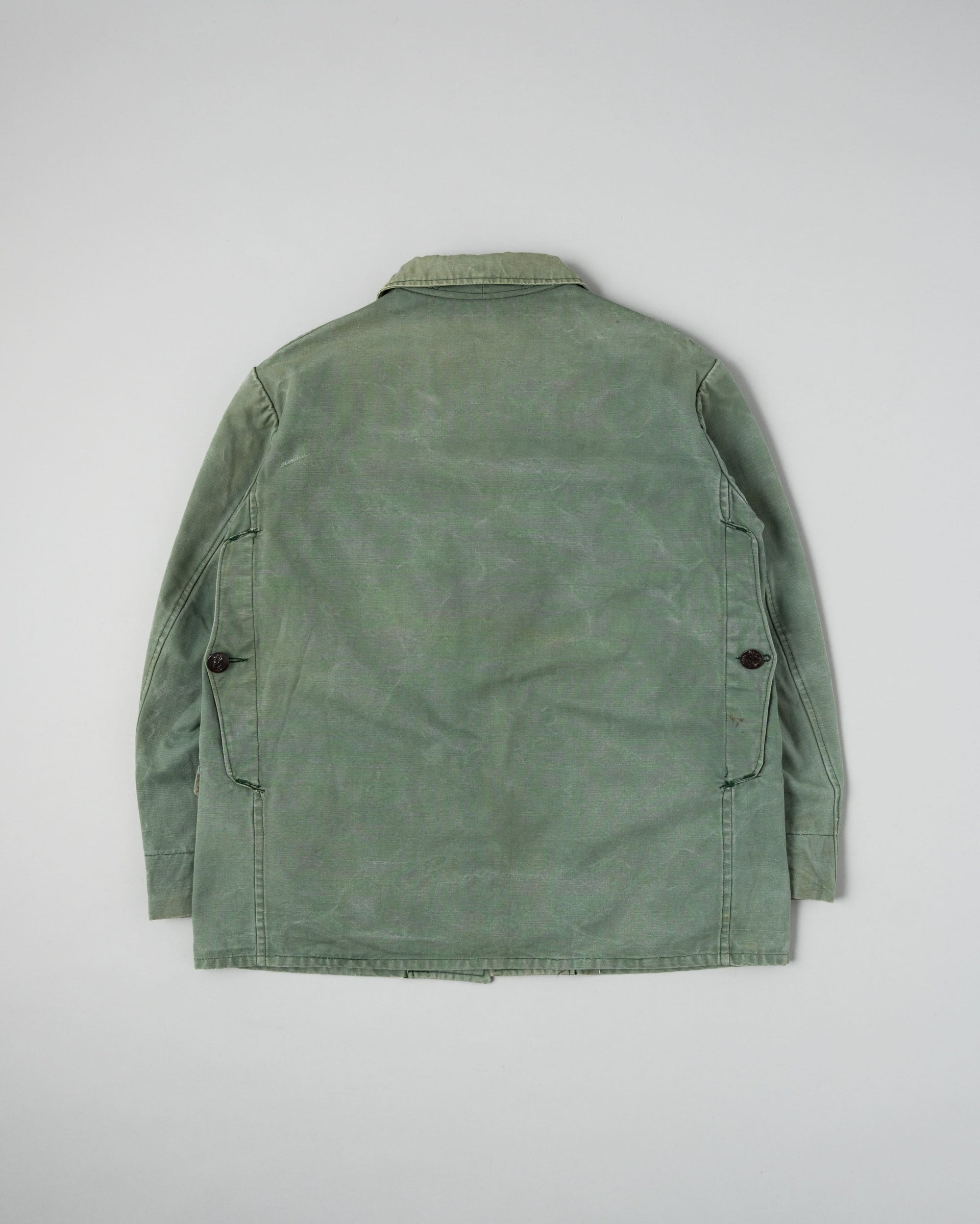 ［~50's］French Vintage Green Cotton Canvas Hunting Jacket With Chin Strap
