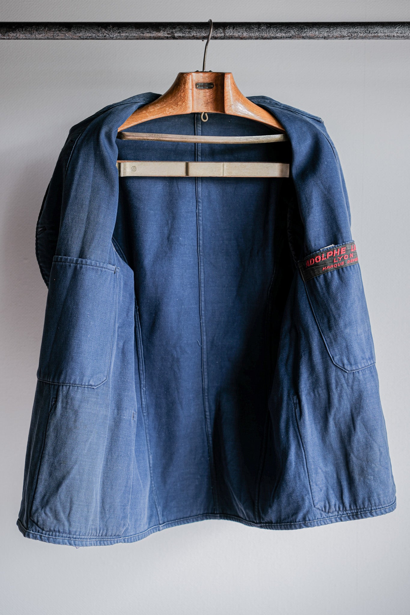 [~ 20's] French Vintage Blue Moleskin Double Breasted Work Jacket "Adolphe Lafont"