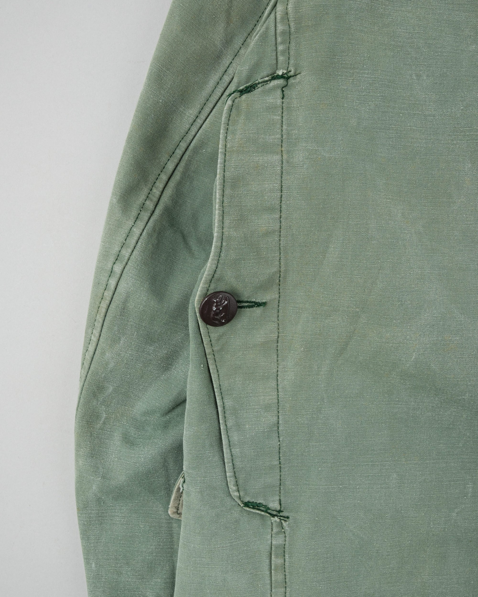 ［~50's］French Vintage Green Cotton Canvas Hunting Jacket With Chin Strap