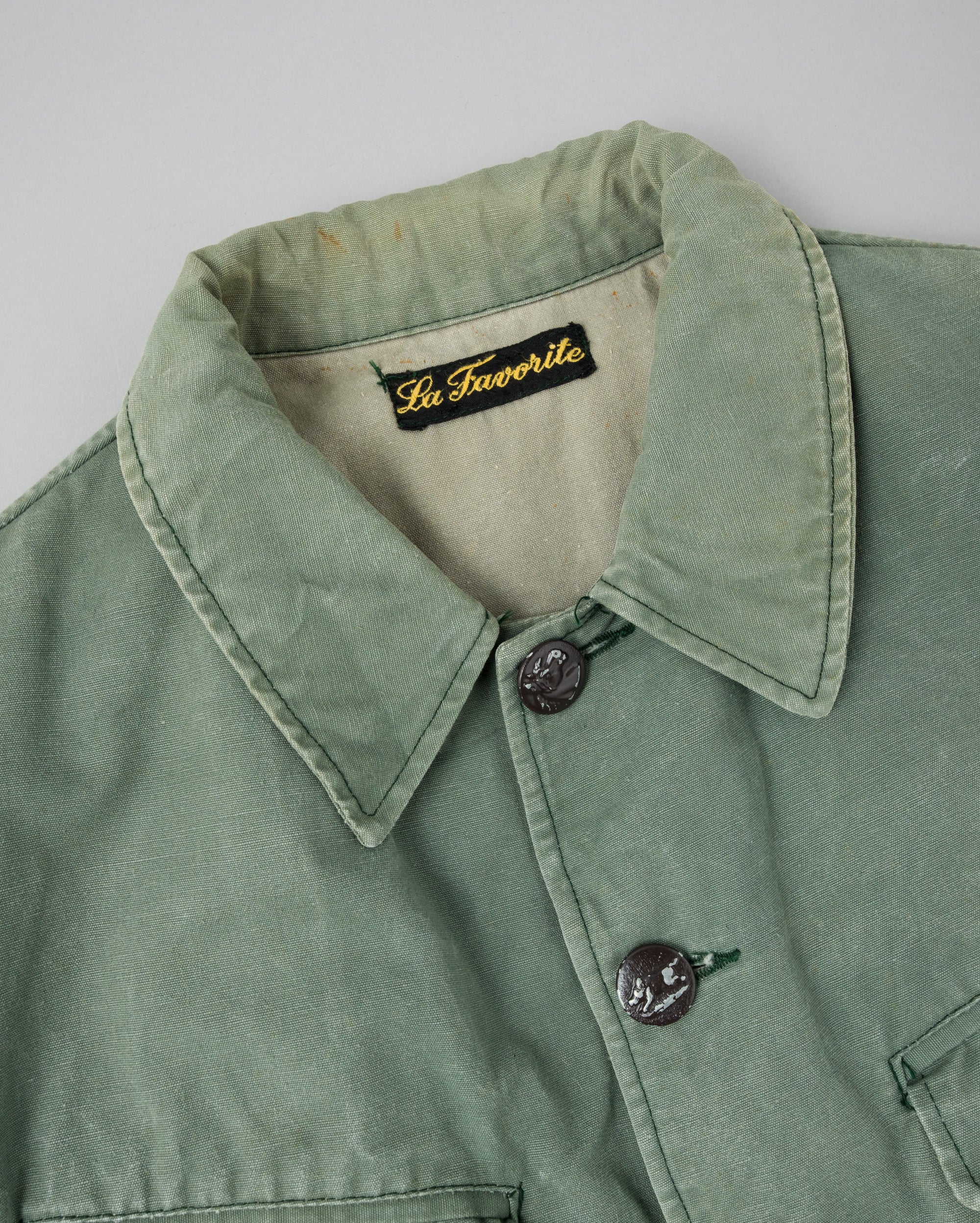 ［~50's］French Vintage Green Cotton Canvas Hunting Jacket With Chin Strap