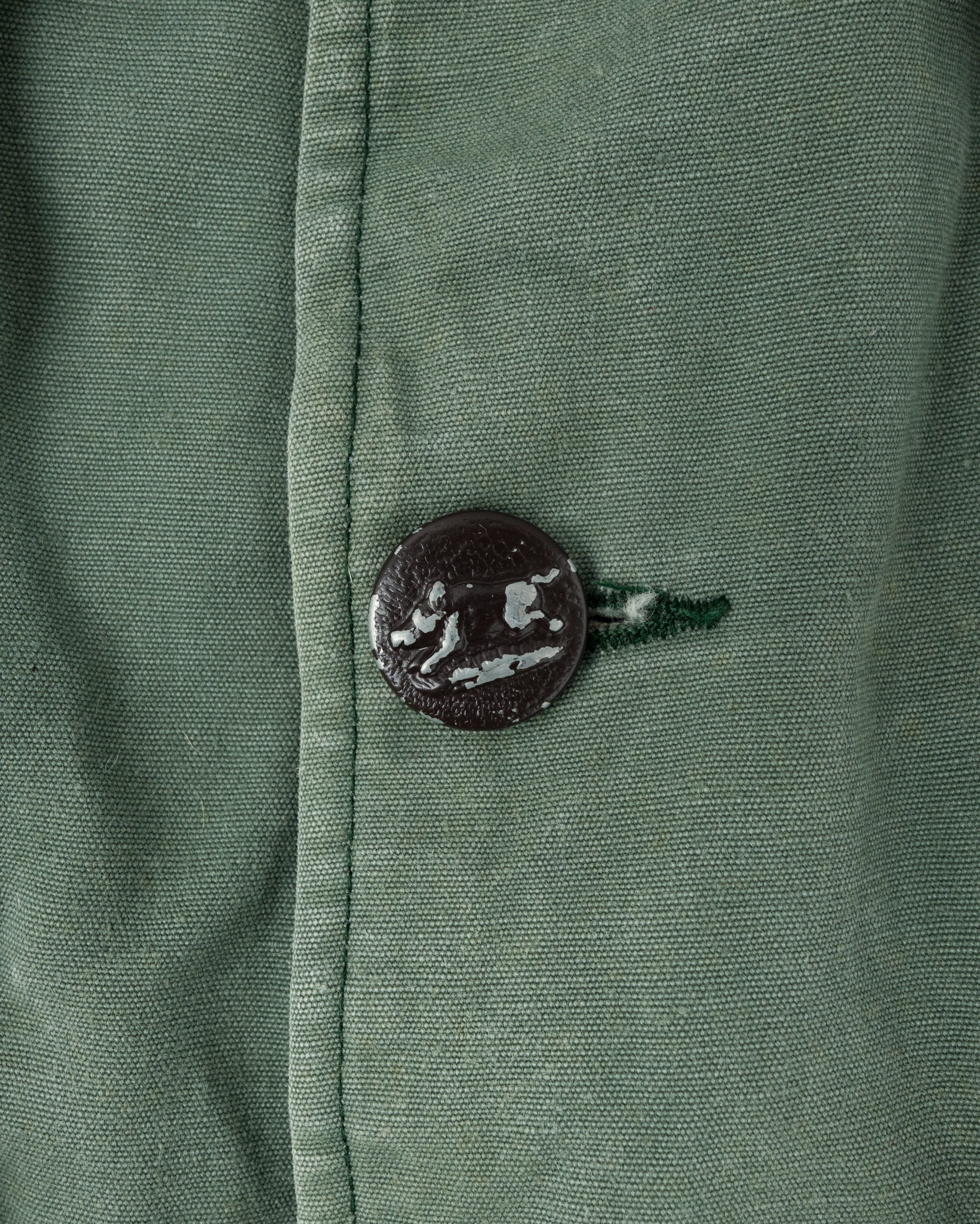 ［~50's］French Vintage Green Cotton Canvas Hunting Jacket With Chin Strap