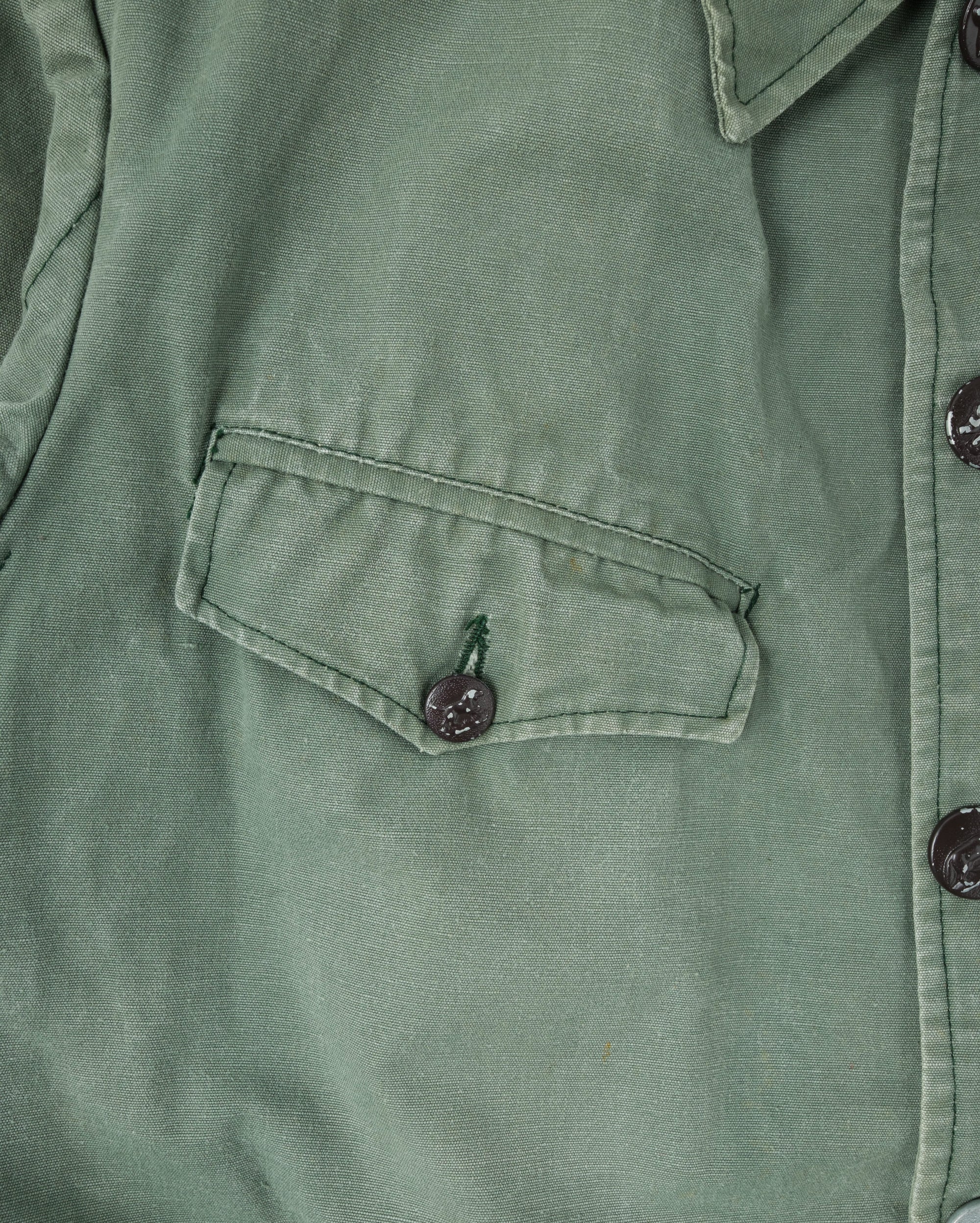 ［~50's］French Vintage Green Cotton Canvas Hunting Jacket With Chin Strap