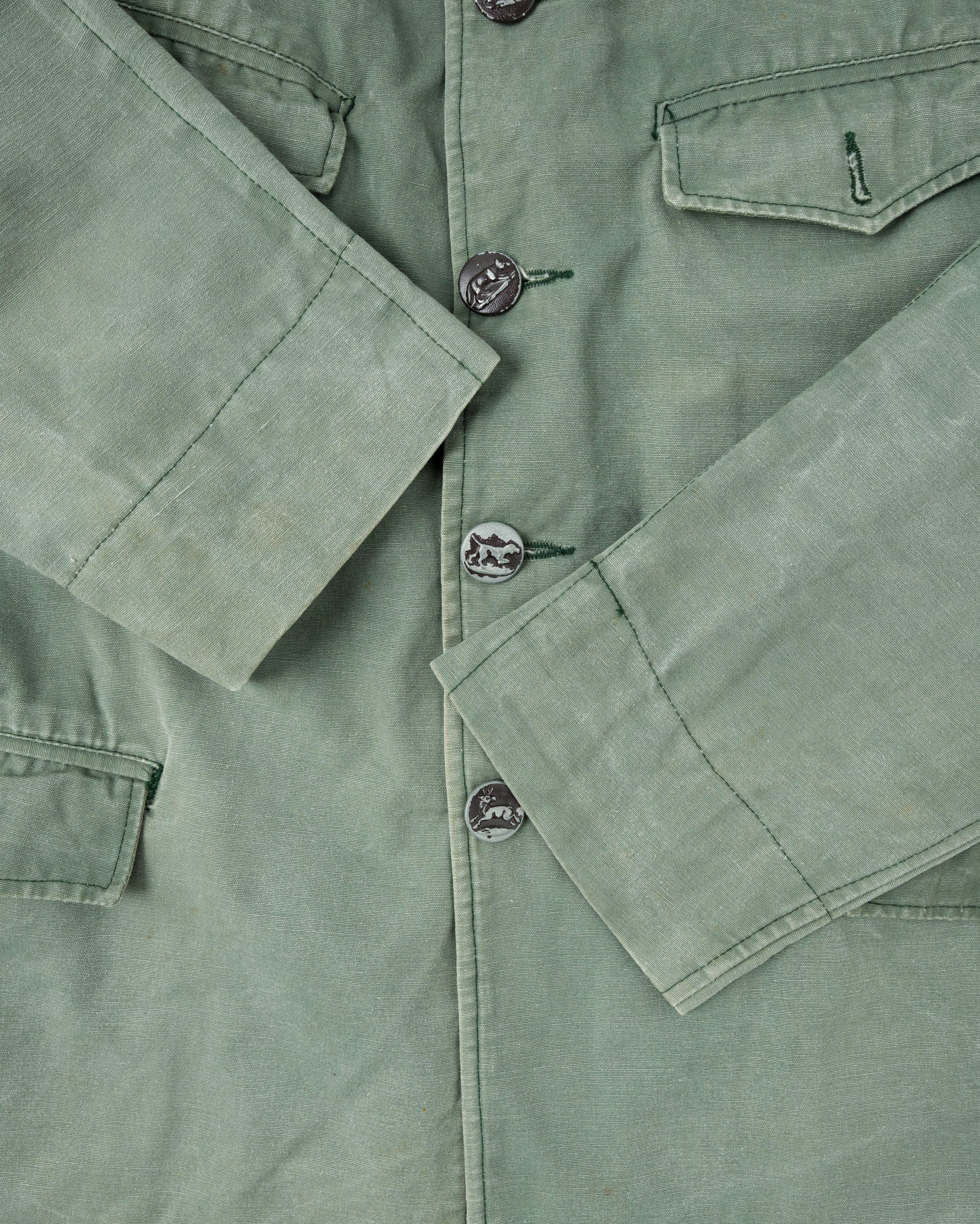 ［~50's］French Vintage Green Cotton Canvas Hunting Jacket With Chin Strap
