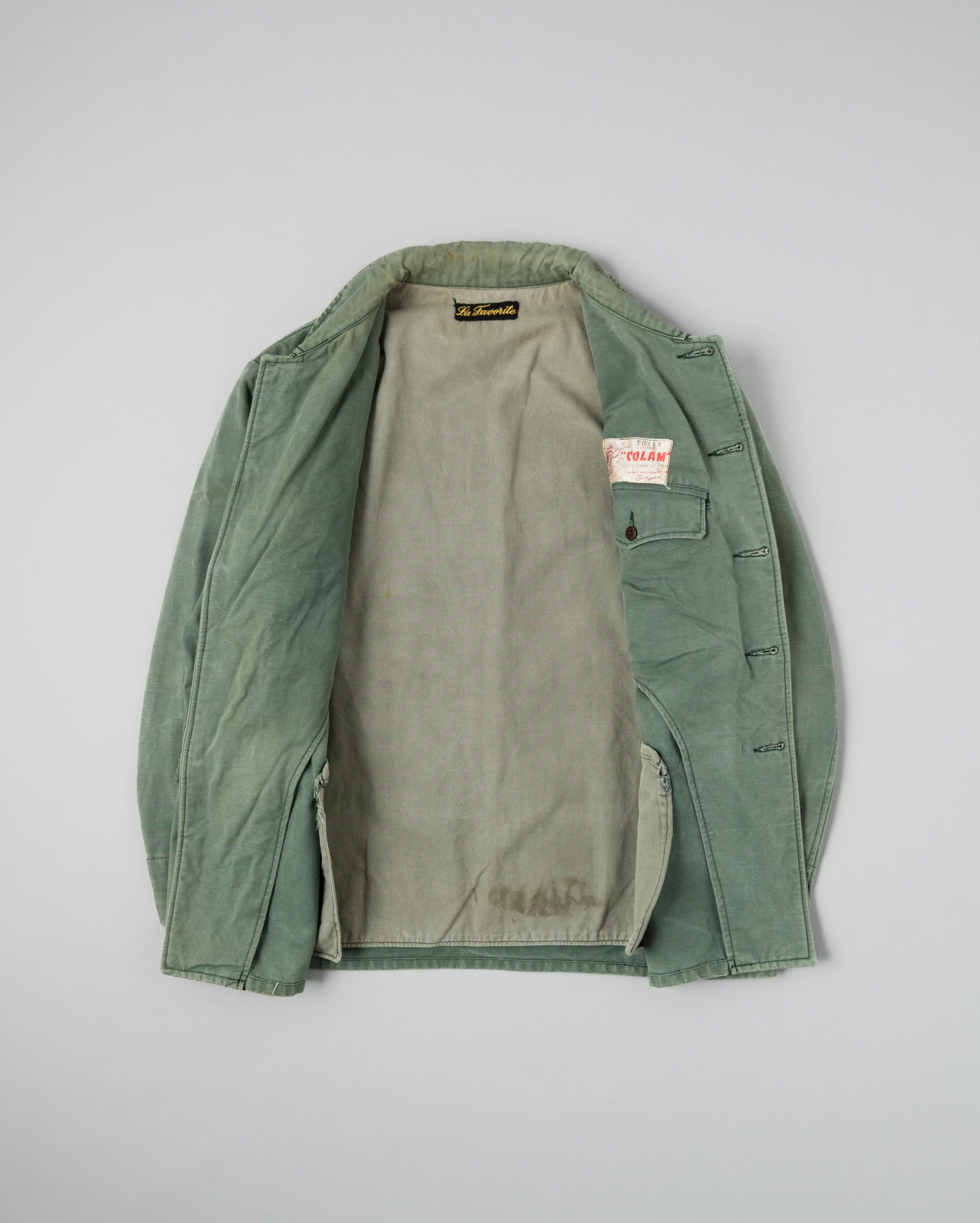 ［~50's］French Vintage Green Cotton Canvas Hunting Jacket With Chin Strap