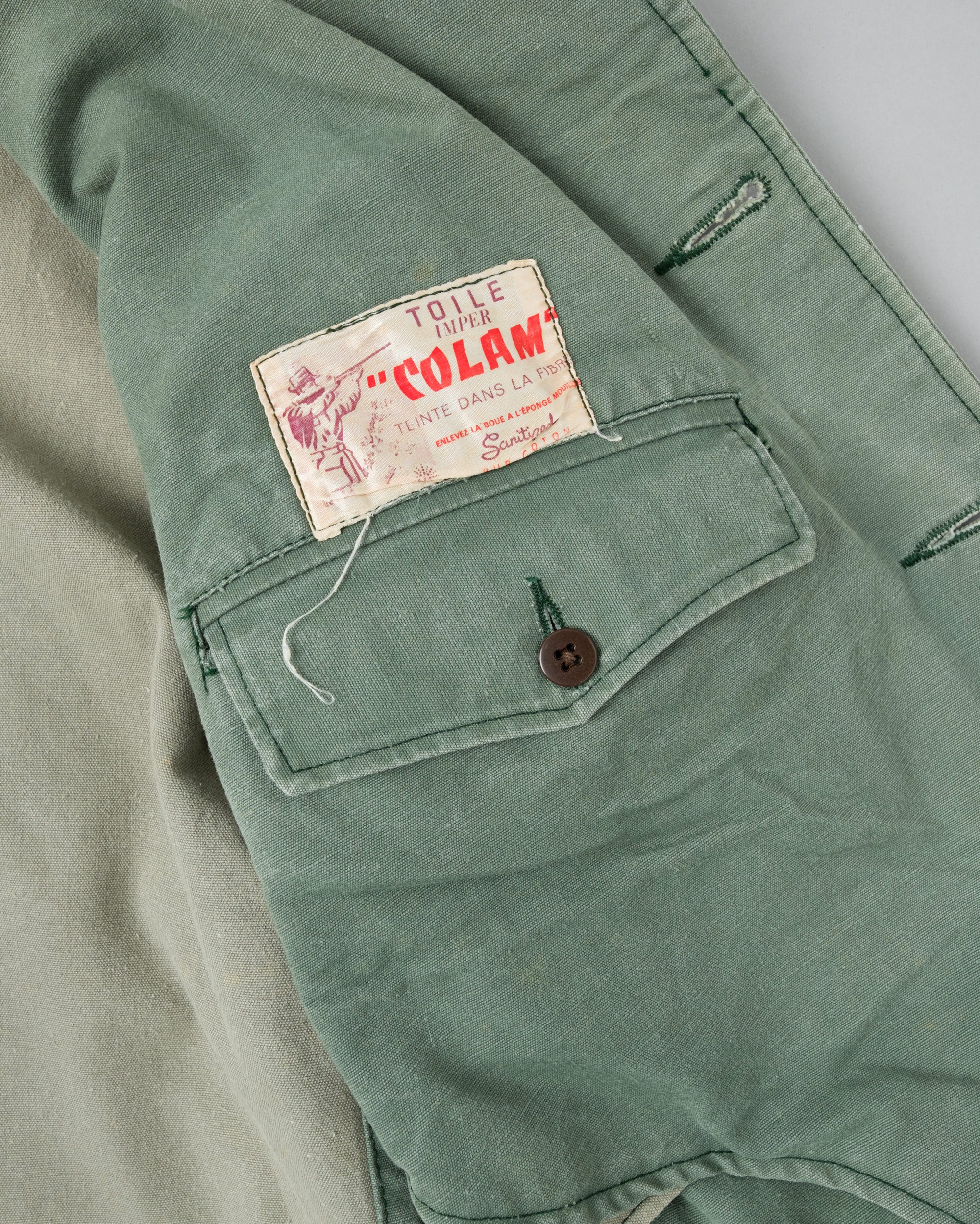 ［~50's］French Vintage Green Cotton Canvas Hunting Jacket With Chin Strap