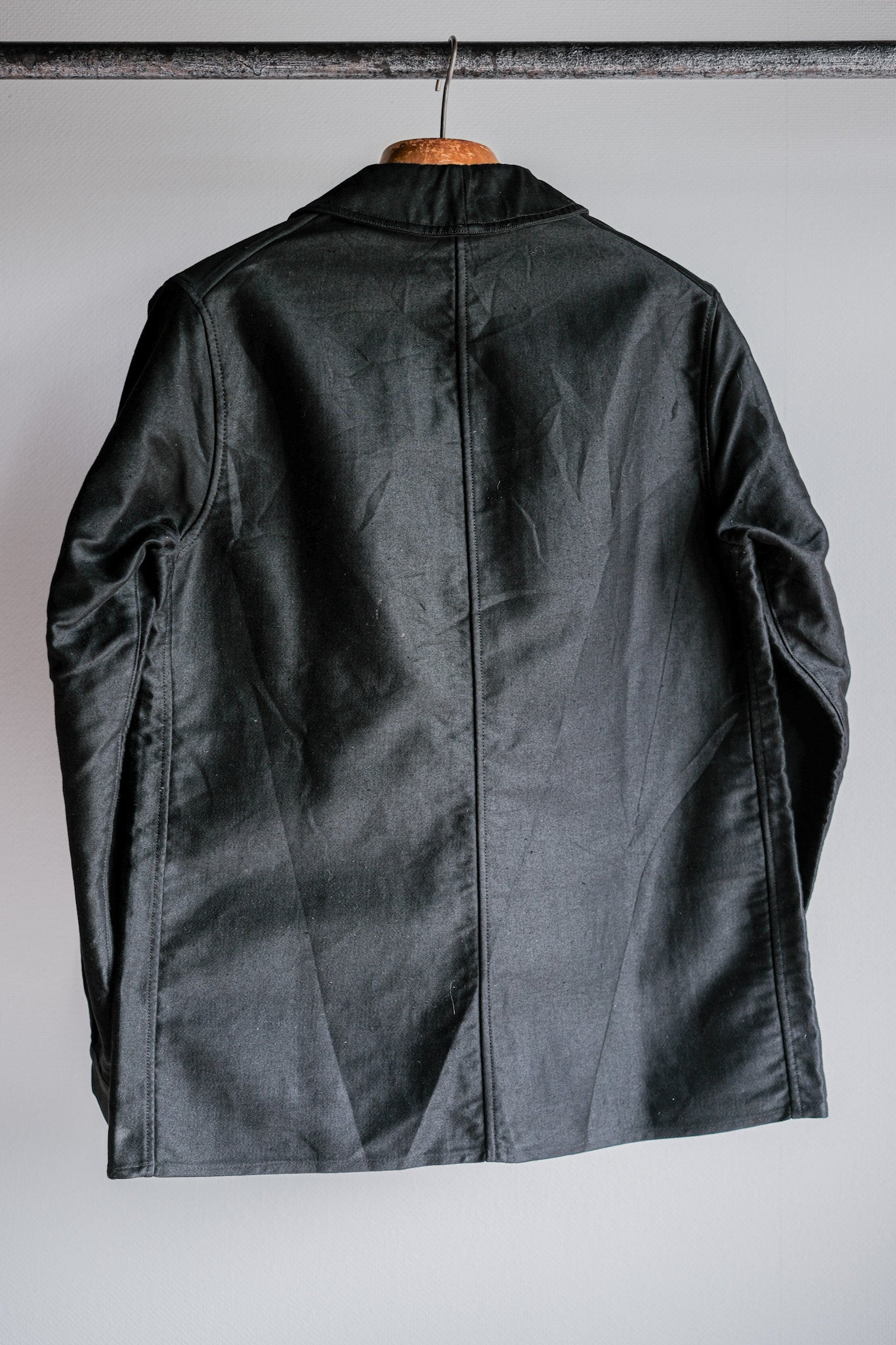 [~ 30's] French Vintage Black Moleskin Work Jacket "Le Mont St. Michel"