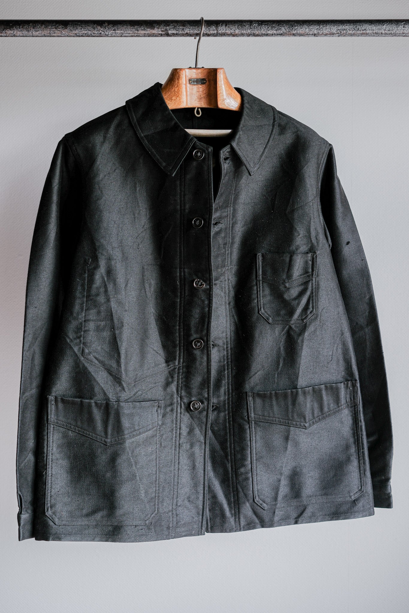 ［~30's］French Vintage Black Moleskin Work Jacket "Le Mont St. Michel"