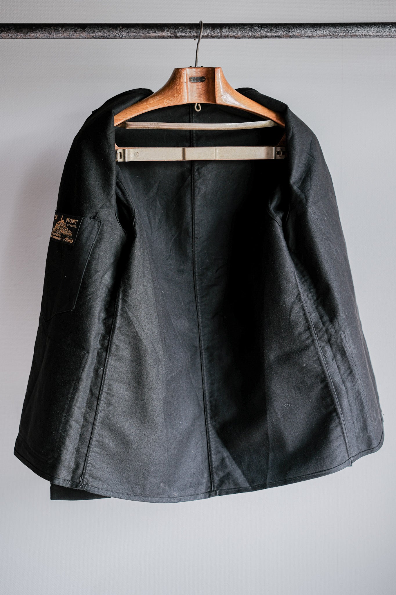 [~ 30's] French Vintage Black Moleskin Work Jacket "Le Mont St. Michel"