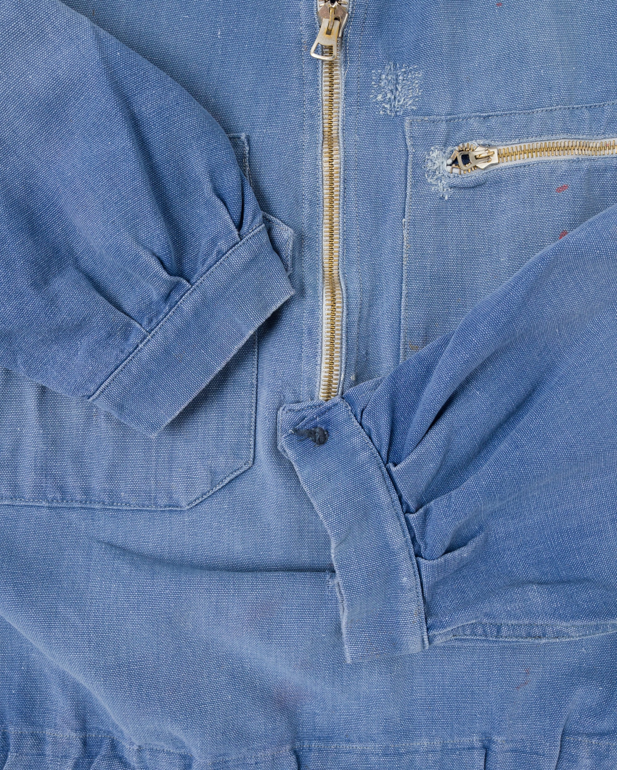 【~40's】French Vintage Blue Metis Half Zip Pullover Work Short Jacket